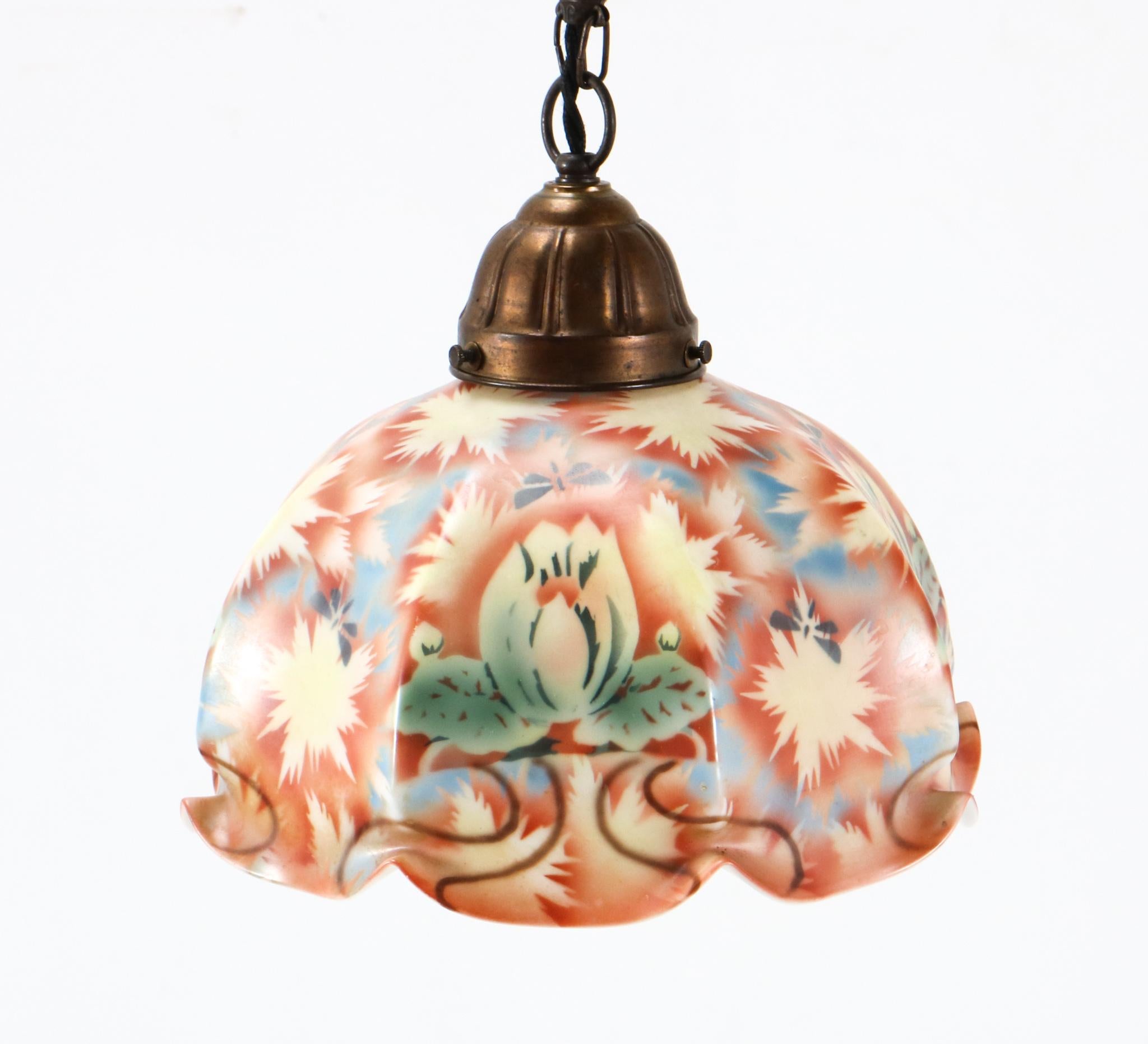 Patinated Brass Art Nouveau Pendant Light 5