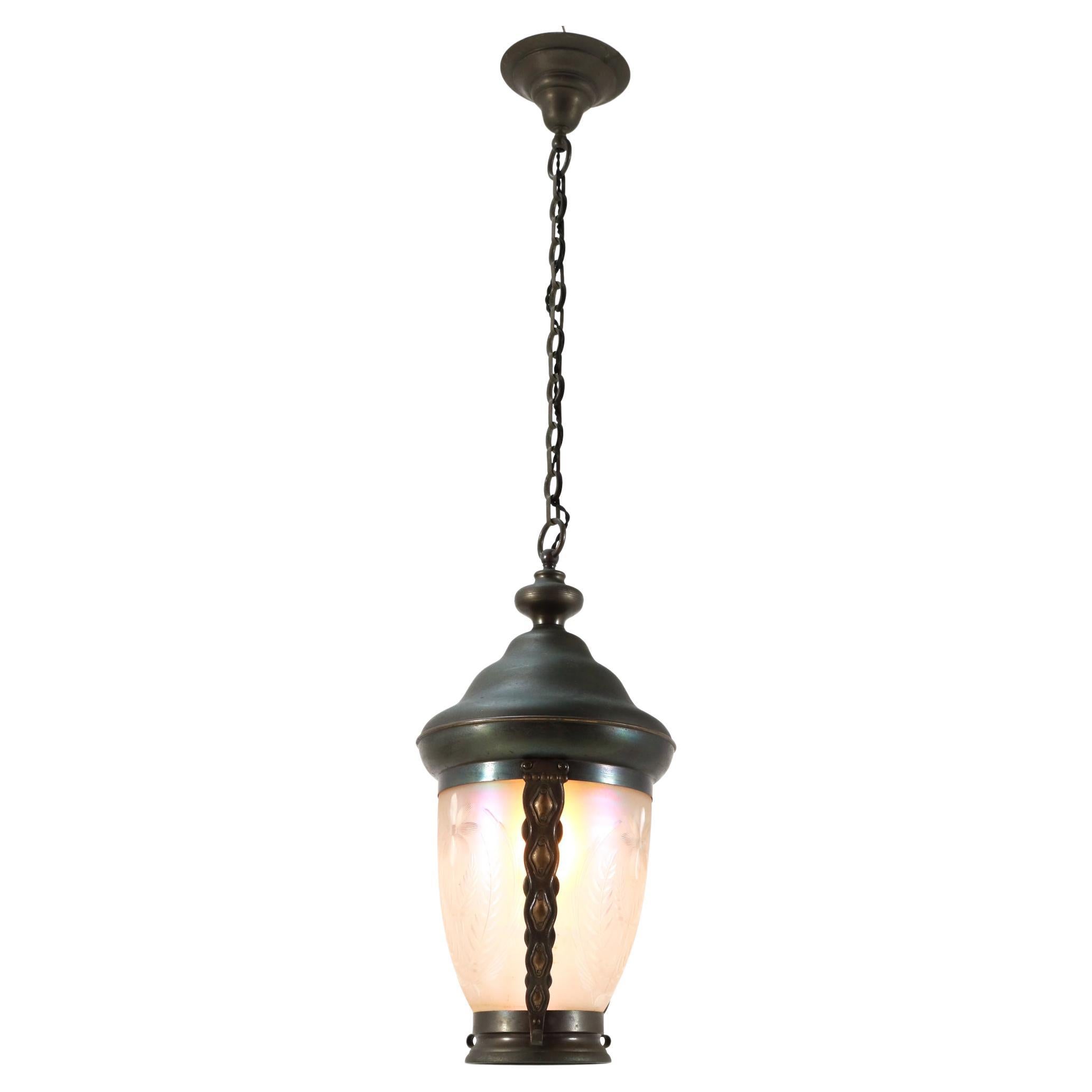 Patinated Brass Art Nouveau Pendant Light or Lantern, 1900s