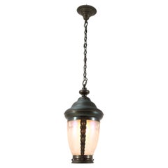 Patinated Brass Art Nouveau Pendant Light or Lantern, 1900s