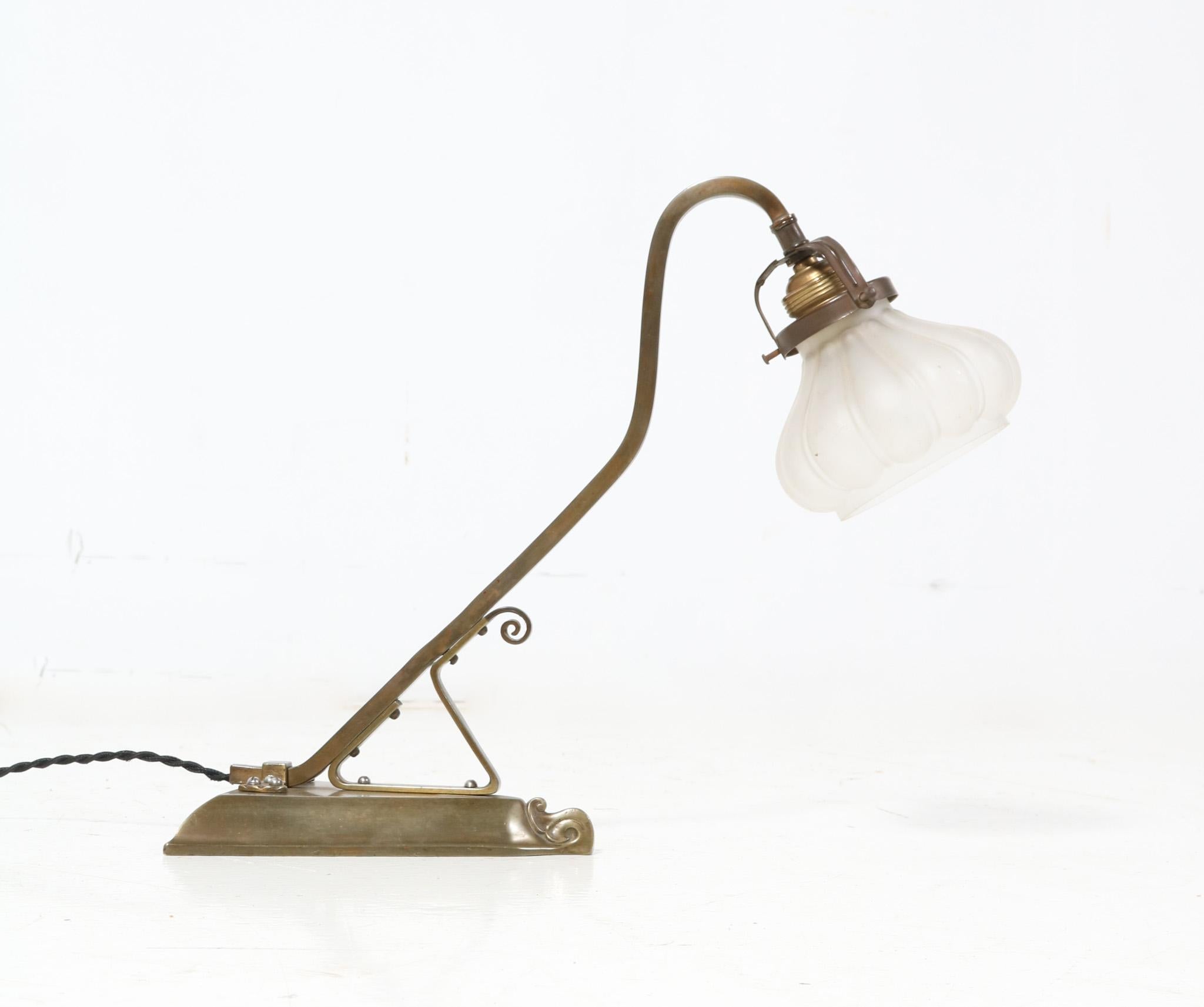 Dutch  Patinated Brass Art Nouveau Table Lamp or Desk Lamp, 1900s For Sale