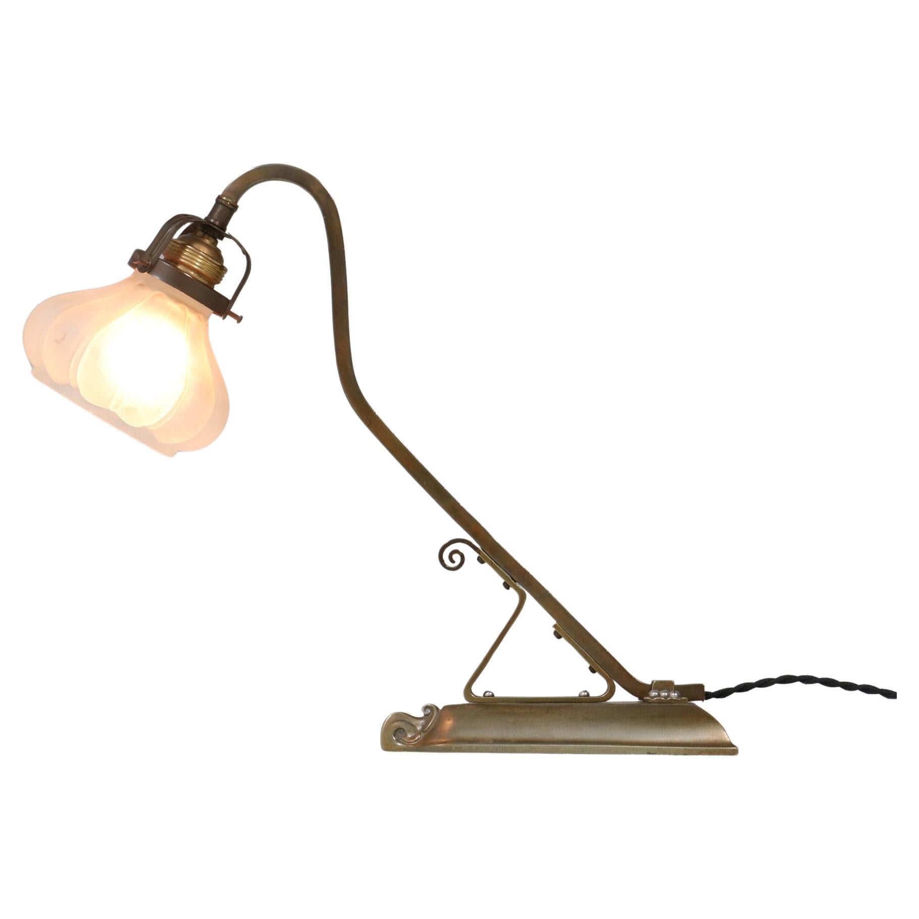  Jugendstil-Tischlampe oder Schreibtischlampe aus patiniertem Messing, 1900er Jahre