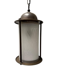 Patinated Brass Arts & Crafts Art Nouveau Lantern, 1900s