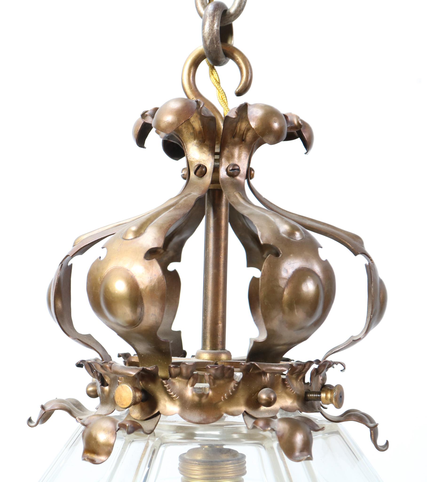 Patinated Brass Arts & Crafts Lantern, 1900s For Sale 6