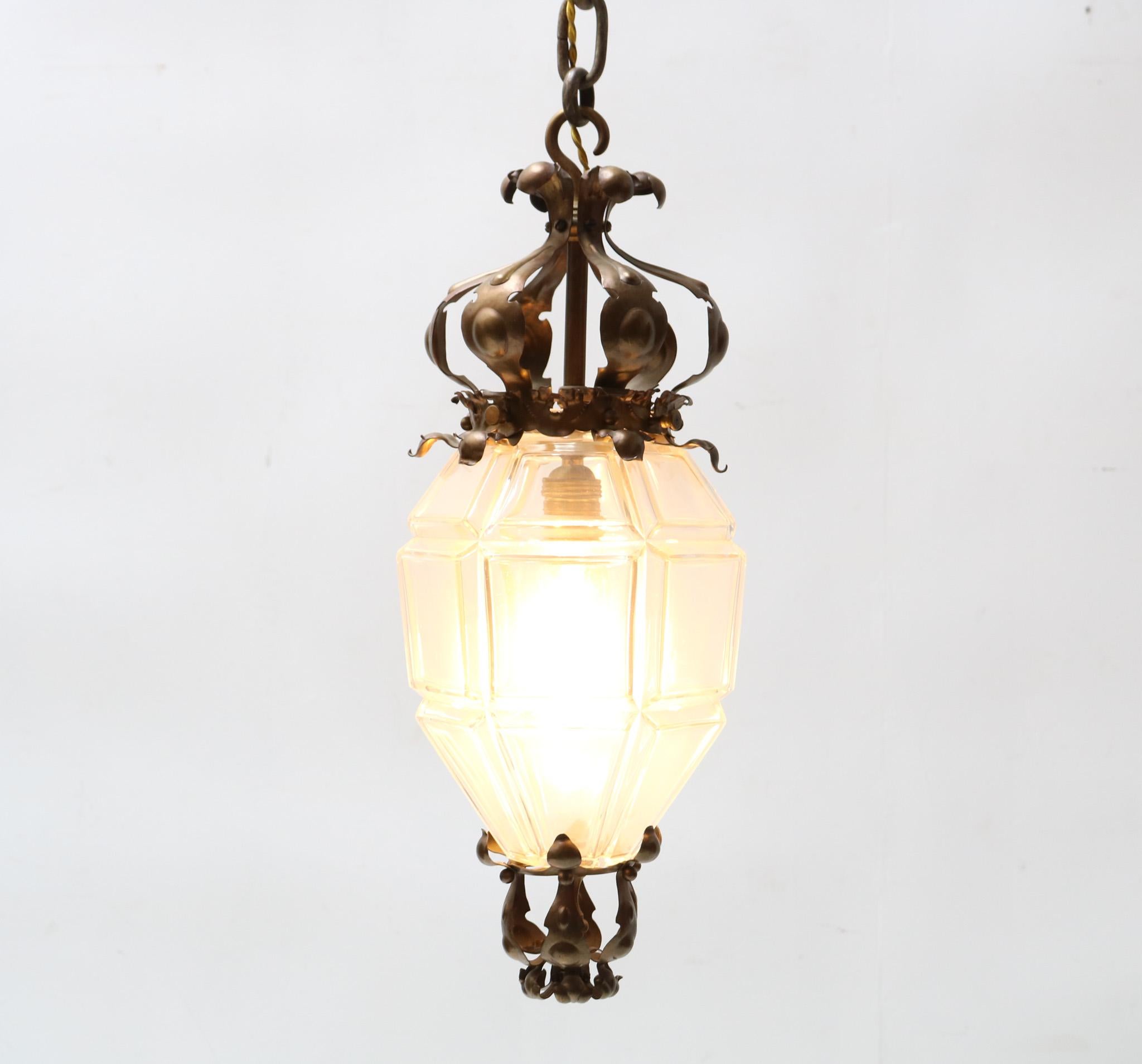 British Patinated Brass Arts & Crafts Lantern, 1900s For Sale
