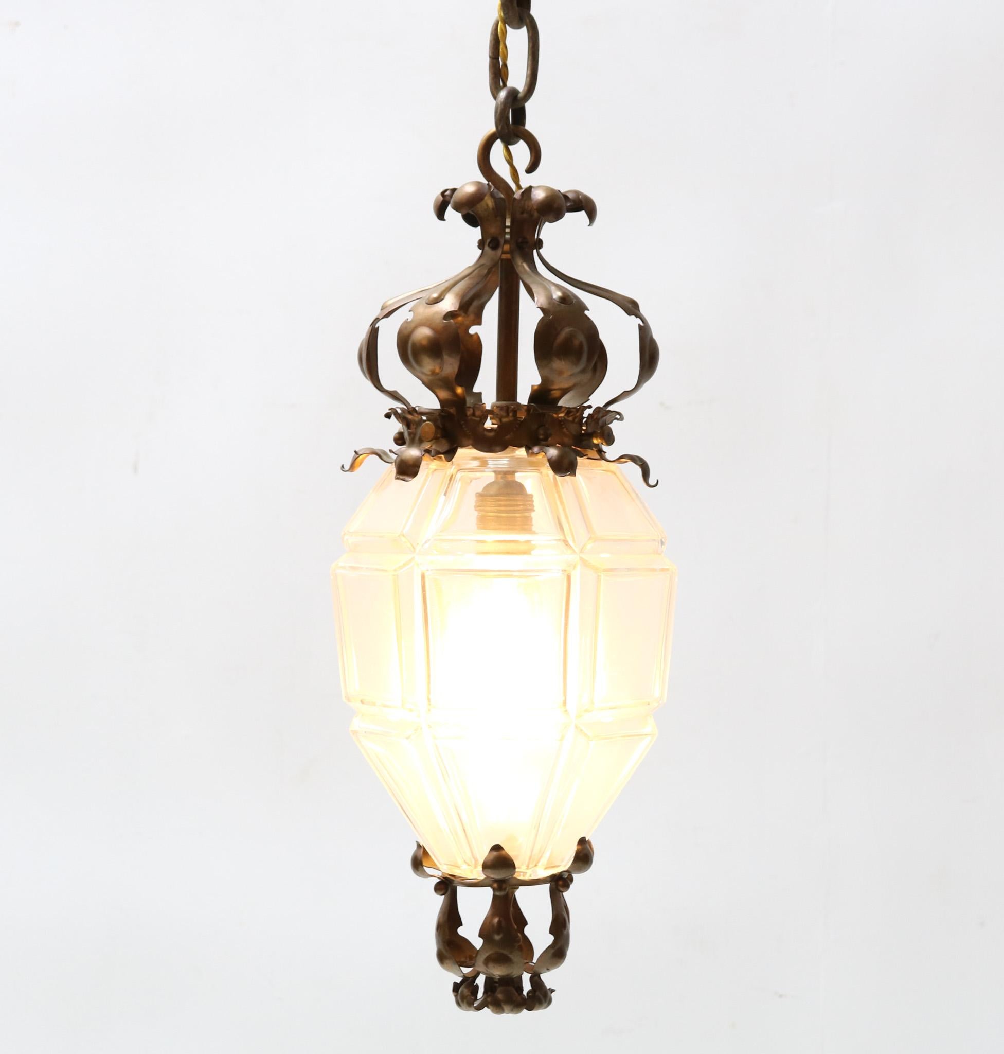 Early 20th Century Patinated Brass Arts & Crafts Lantern, 1900s For Sale