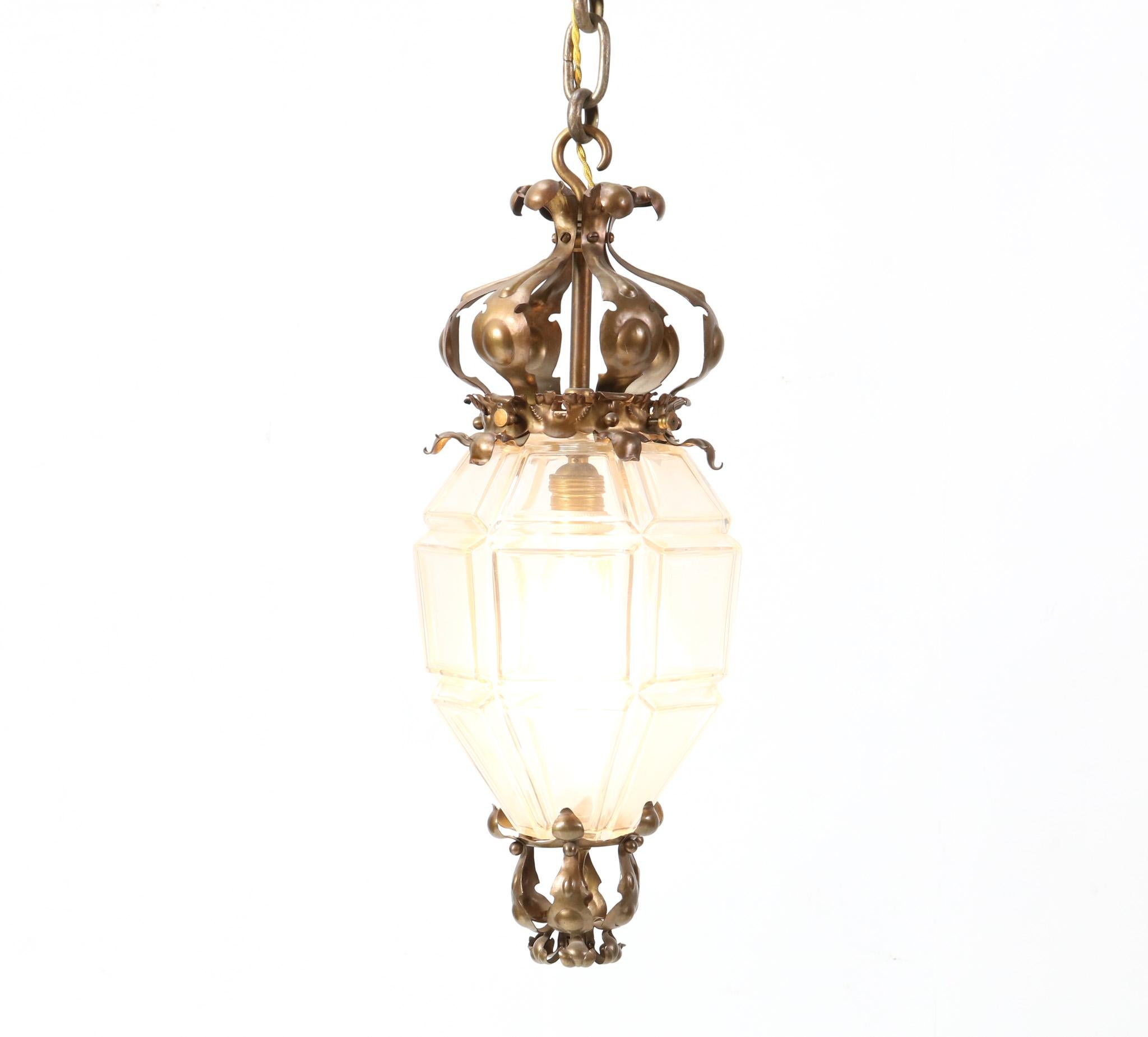 Patinated Brass Arts & Crafts Lantern, 1900s For Sale 1