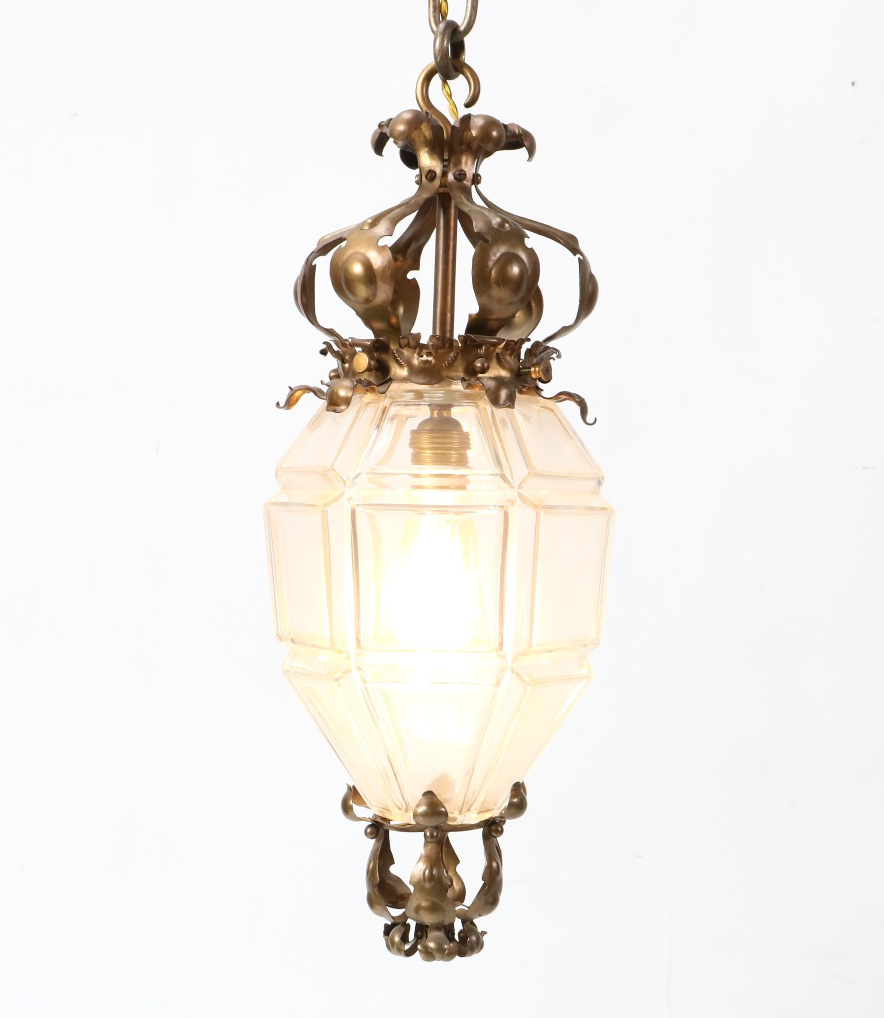 Patinated Brass Arts & Crafts Lantern, 1900s For Sale 2