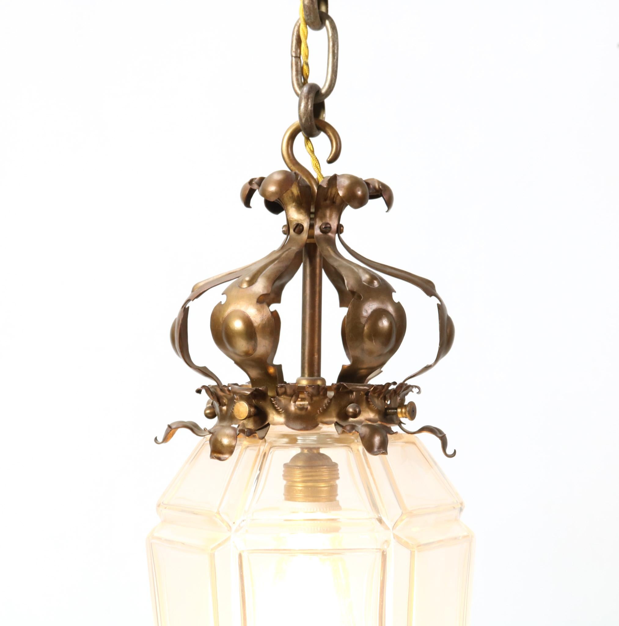 Lanterne en laiton patiné Arts & Crafts, années 1900 en vente 1