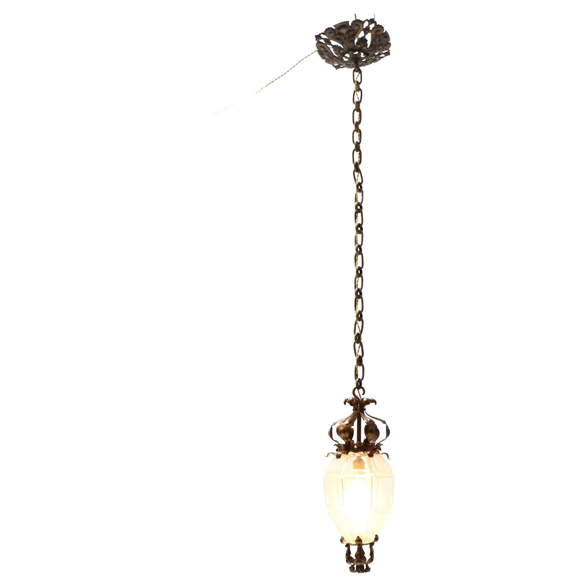 Farol de latón patinado Arts & Crafts, 1900