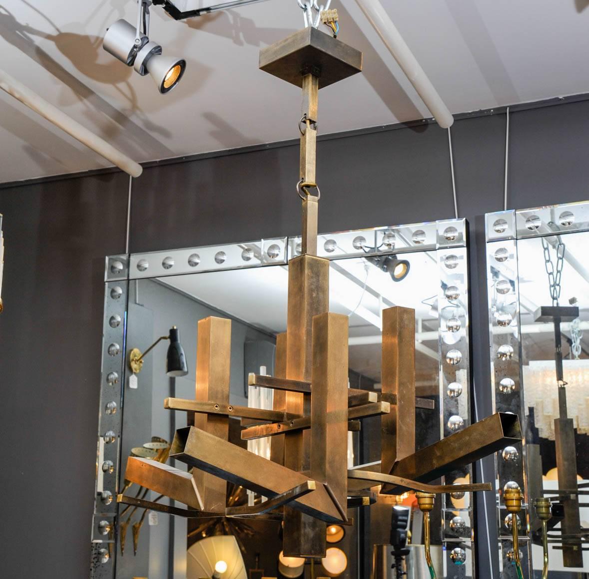 Italian Patinated Brass Chandelier by Sciolari with Matching Chain