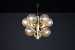 Patinated Brass Chandelier with Nine Gold-Colored Globes, Germany 1960s