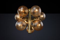Patinated Brass Chandelier with Nine Gold-Colored Globes, Germany 1960s