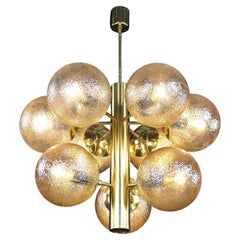 Patinated Brass Chandelier with Nine Gold-Colored Globes, Germany 1960s