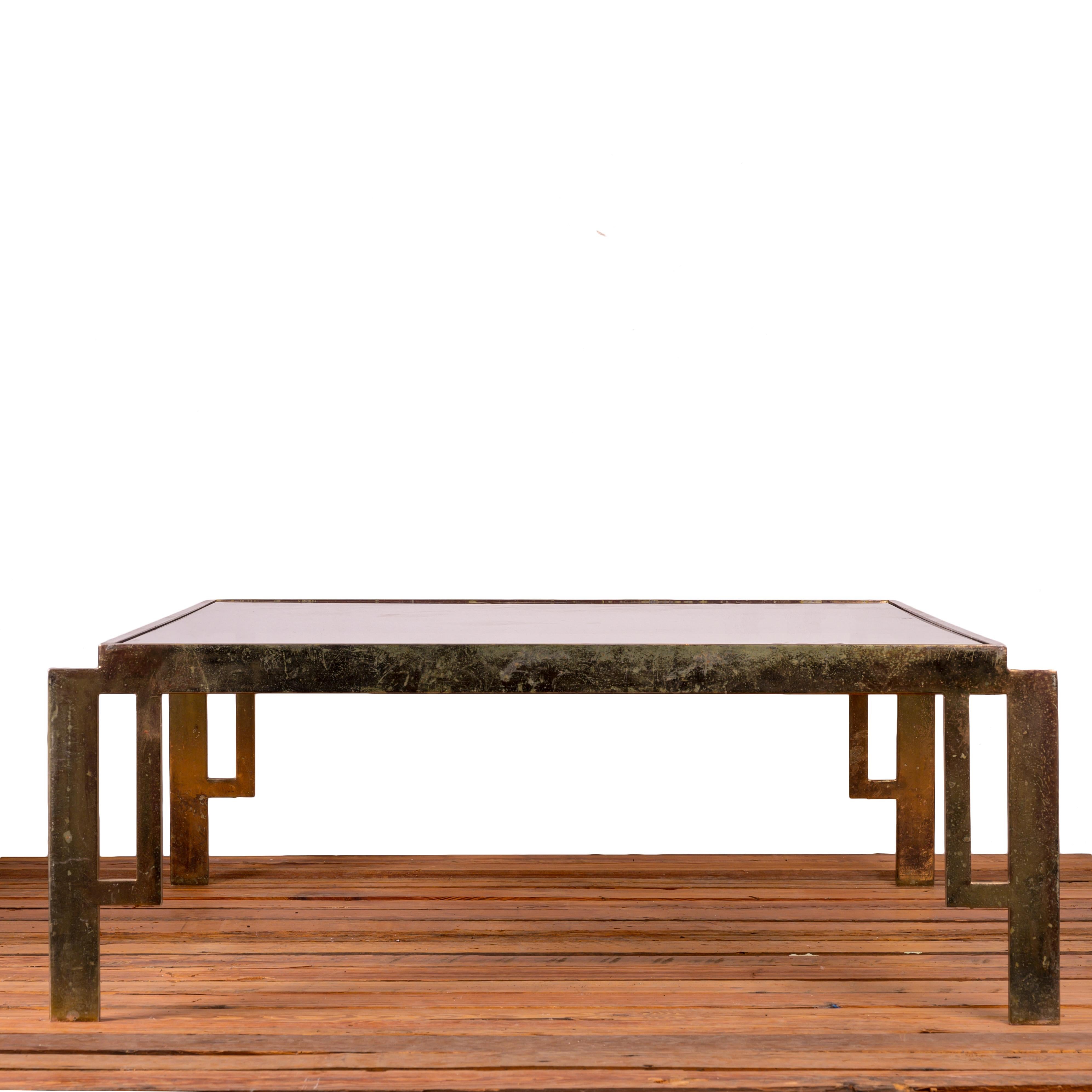 Modern Patinated Brass Cocktail Table, 1970s For Sale