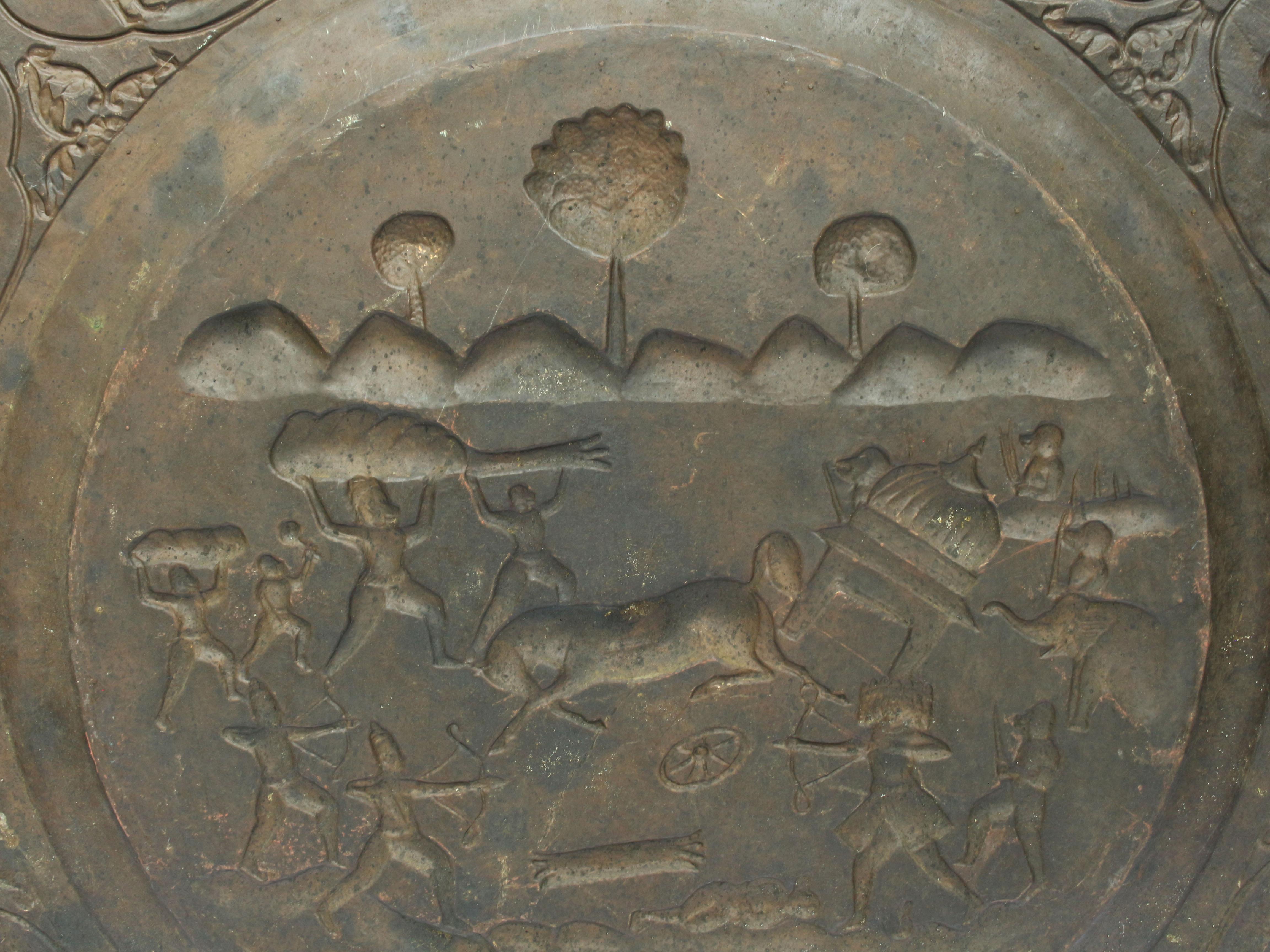 Patinated Brass Disc Depicting Scenes from the Ramayana 5