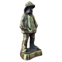 Patinated Brass Figurative Fisherman Sculpture / Paperweight