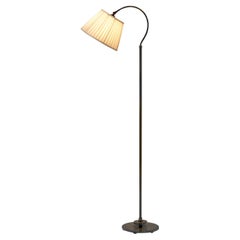 Patinated Brass Floor Lamp with Curved Neck, Europe first half of 20th century