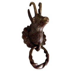 Patinated Brass Horned Goat Door Knocker