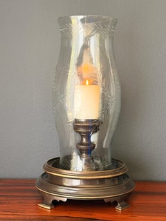 Patinated Brass Hurricane Candle Holder by Chapman