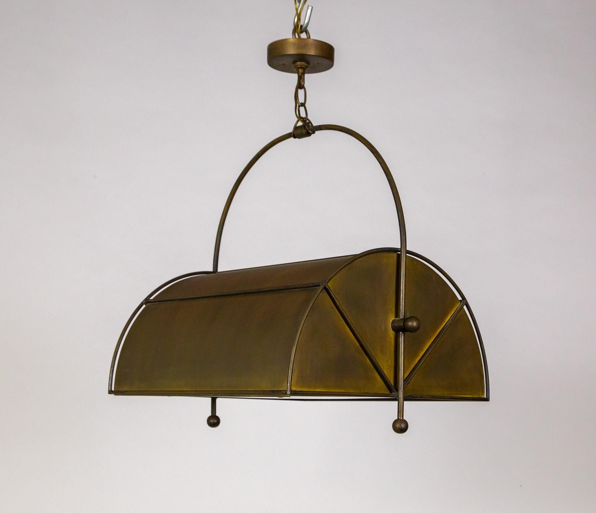 Patinated Brass Island Pendant Light In Good Condition For Sale In San Francisco, CA