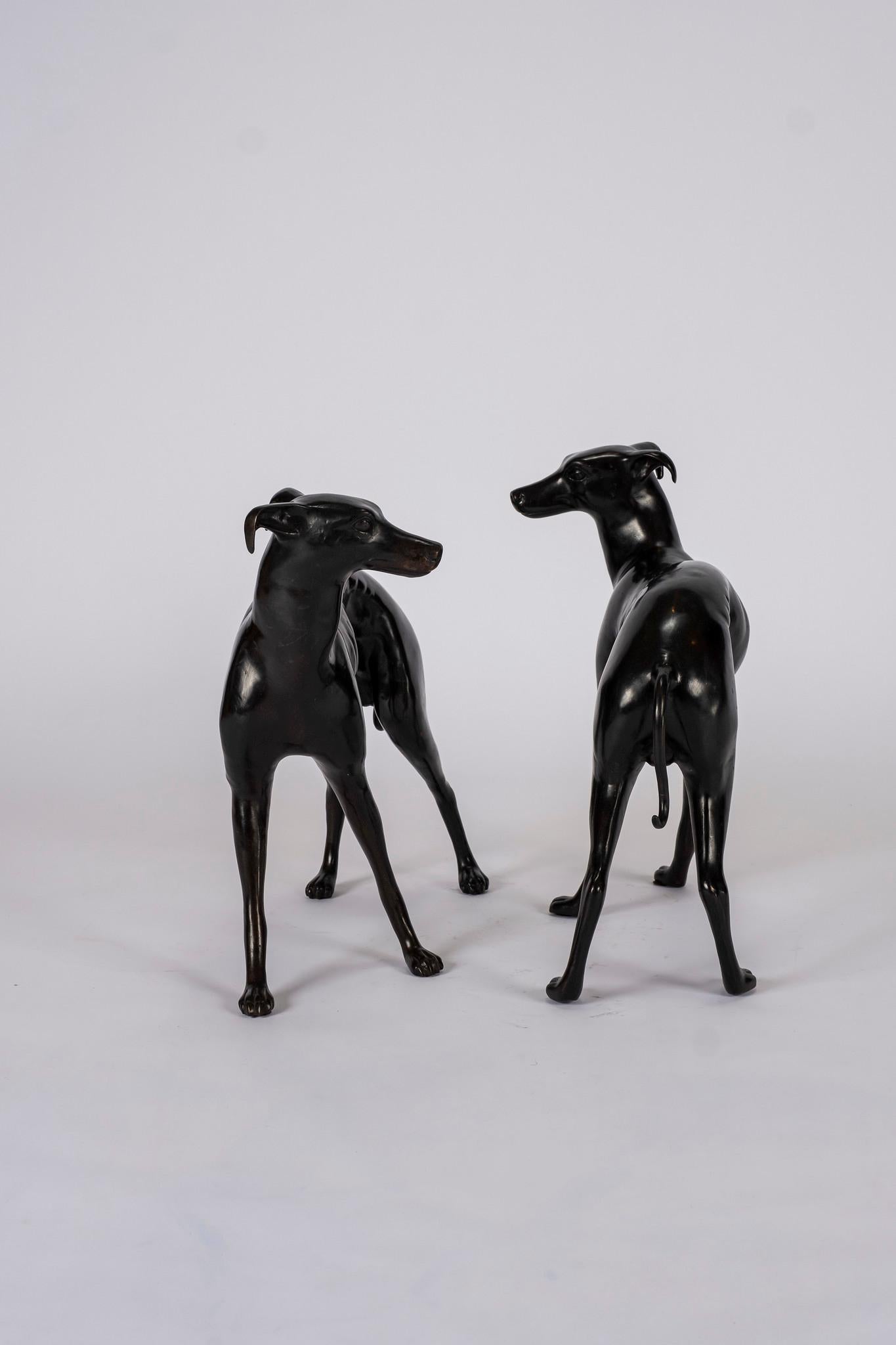 Patinated Brass Italian Greyhounds In Good Condition In Houston, TX