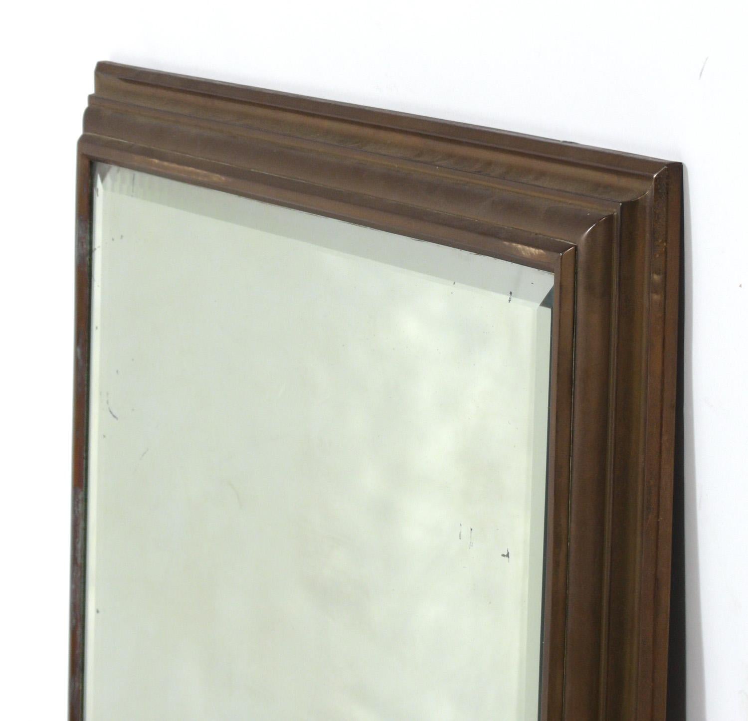 Hollywood Regency Patinated Brass Mirror, circa 1940s For Sale
