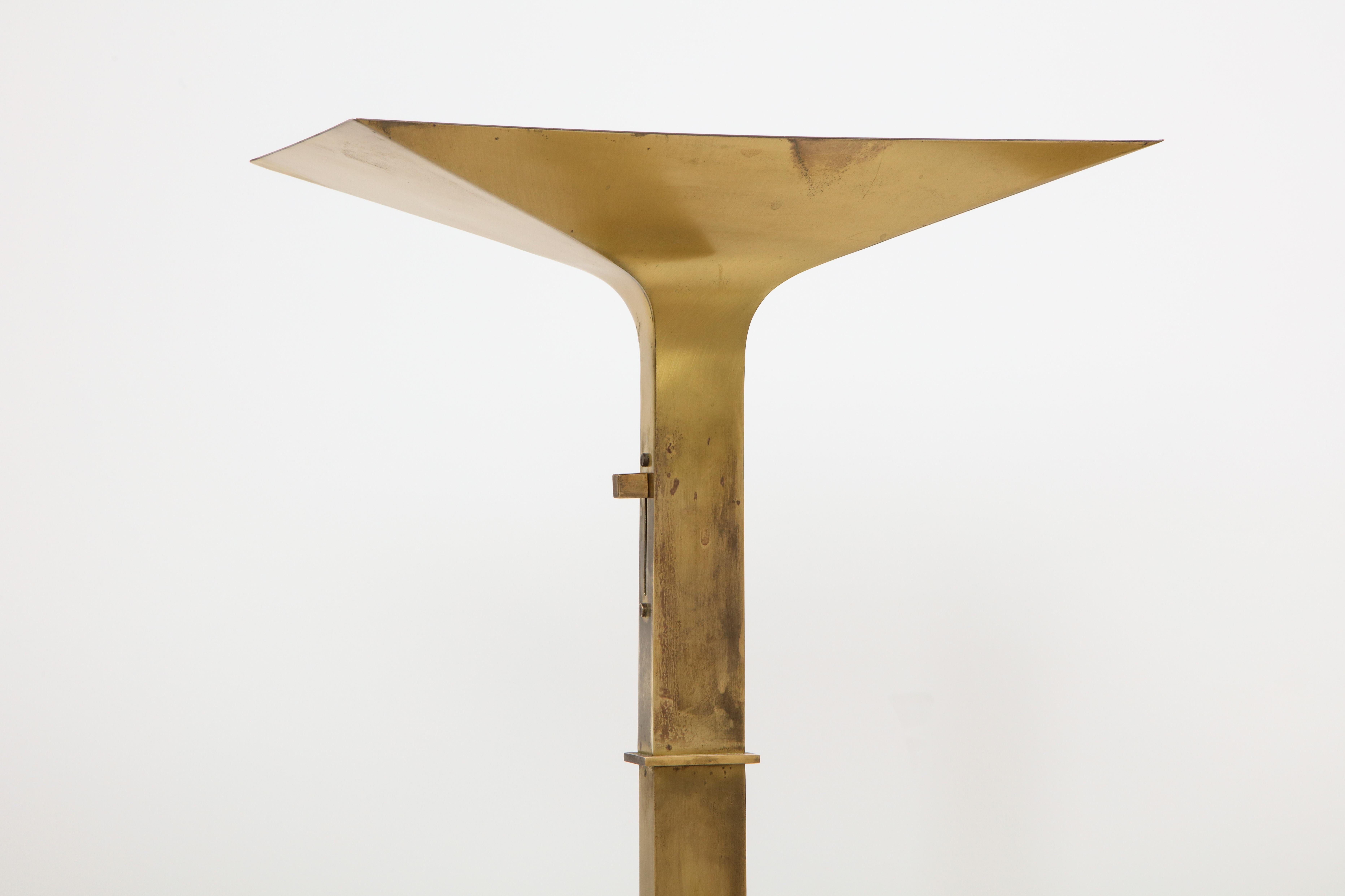 Late 20th Century Patinated Brass Modernist Floor Lamp, Italy, 1980s