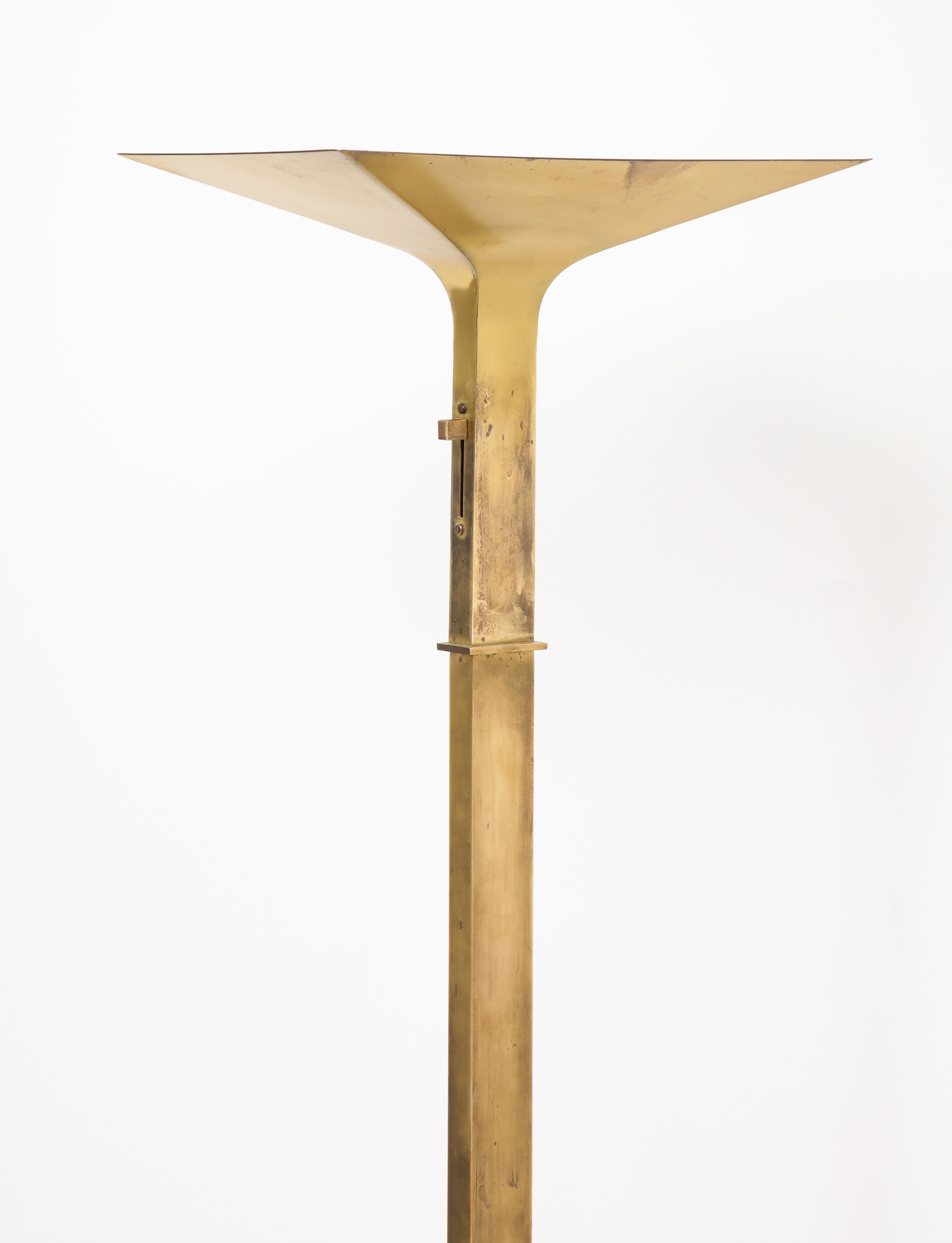 Patinated Brass Modernist Floor Lamp, Italy, 1980s 3