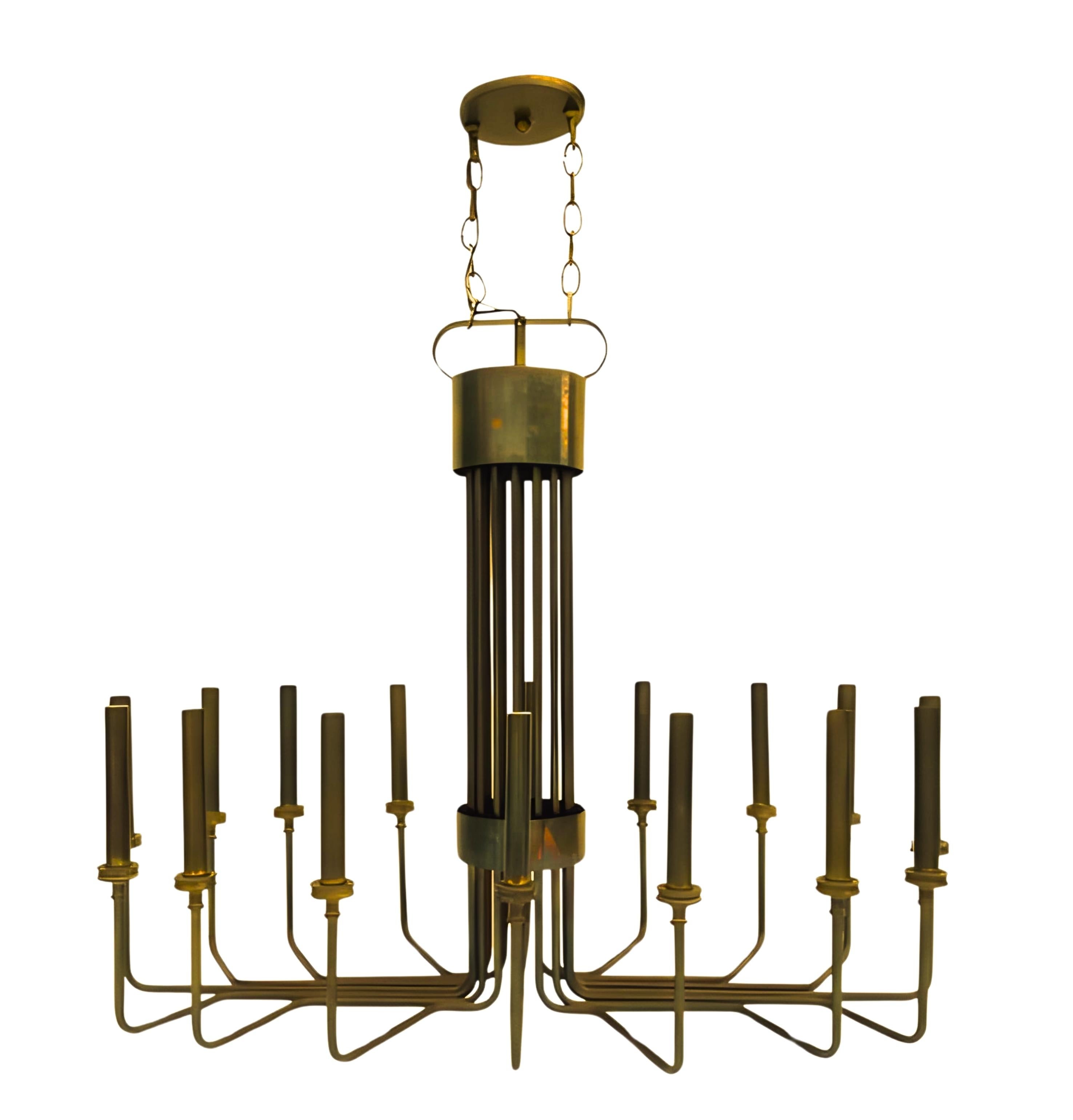 Patinated Brass Oval Chandelier, Parzinger, USA, 1960's For Sale