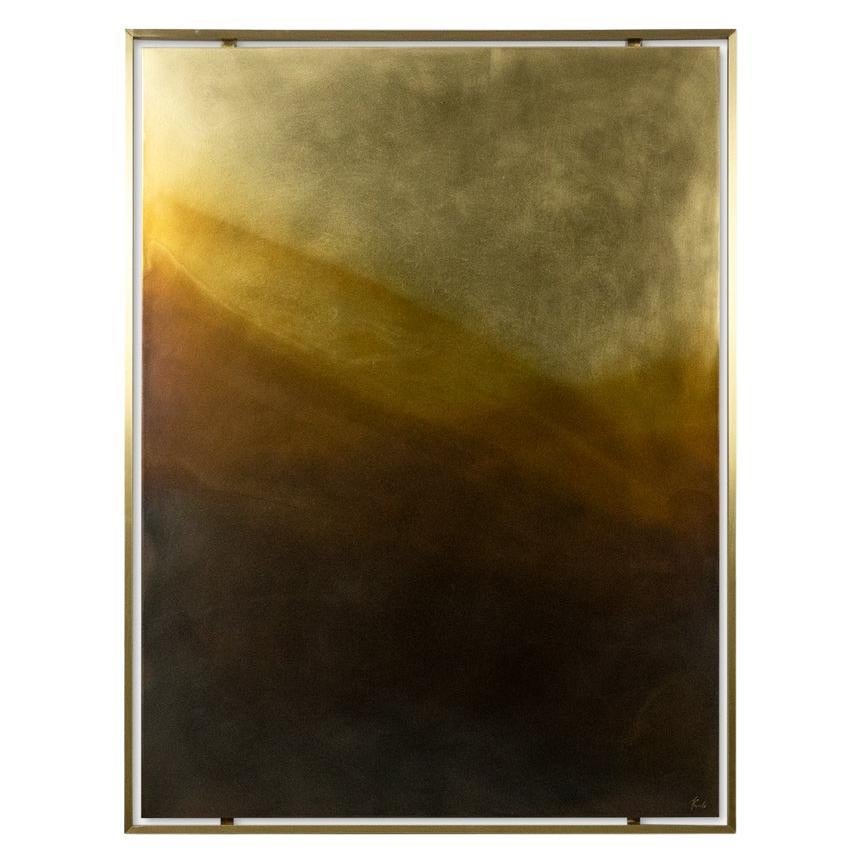 Patinated brass panel “Abstraction Opus V”. Contemporary work. For Sale