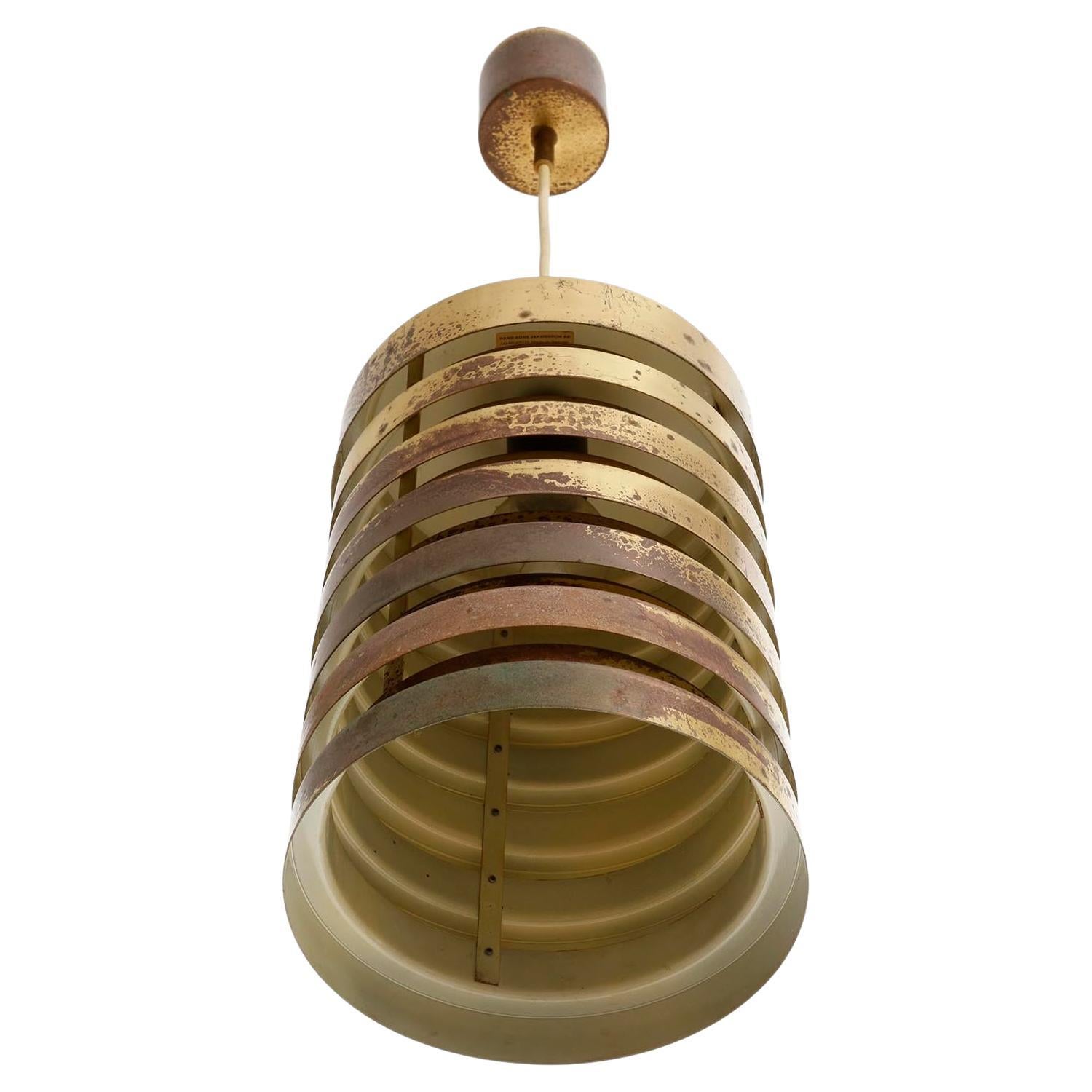 Swedish Patinated Brass Pendant Light T487, Hans-Agne Jakobsson AB Markaryd Sweden, 1960 For Sale