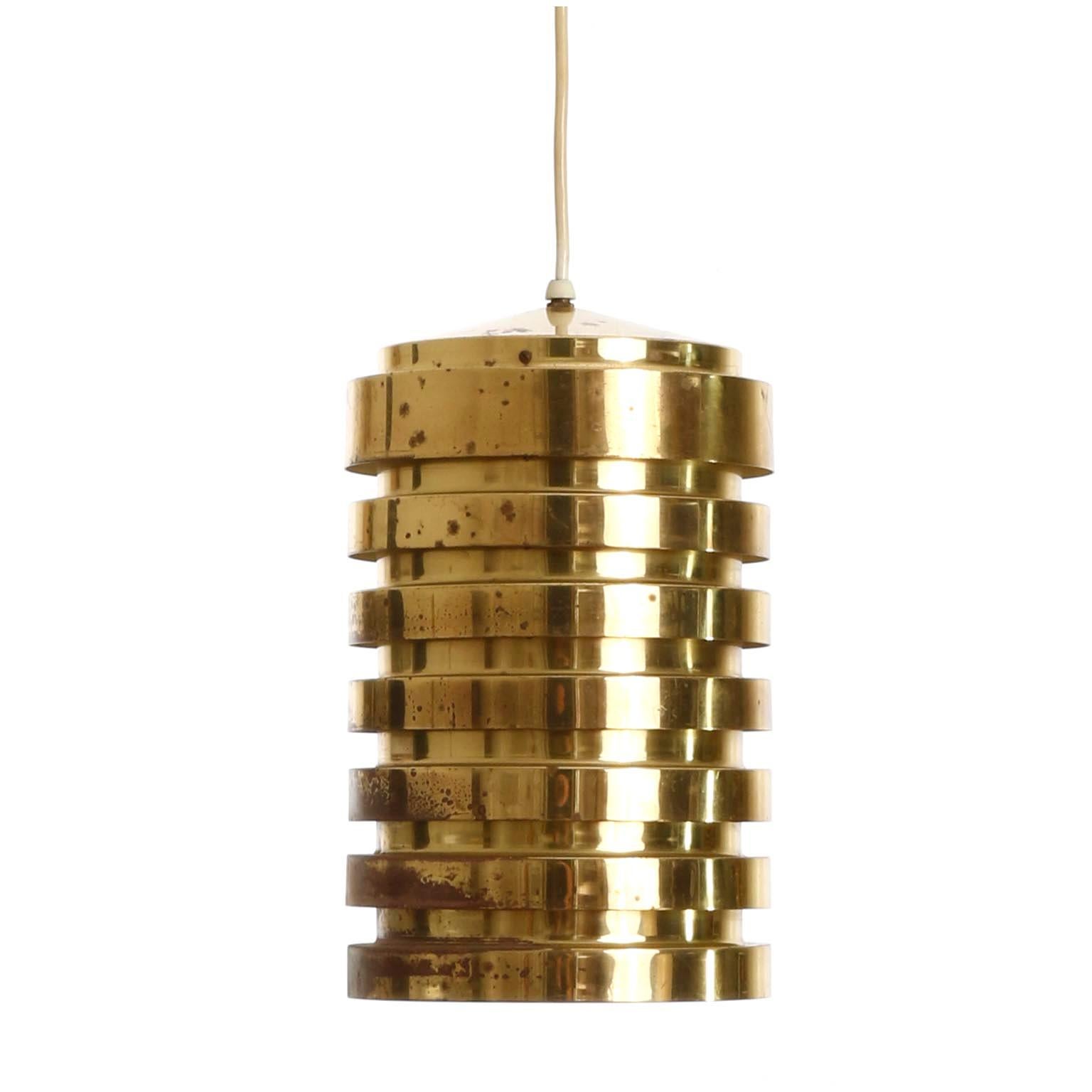 Polished Patinated Brass Pendant Light T487, Hans-Agne Jakobsson AB Markaryd Sweden, 1960 For Sale