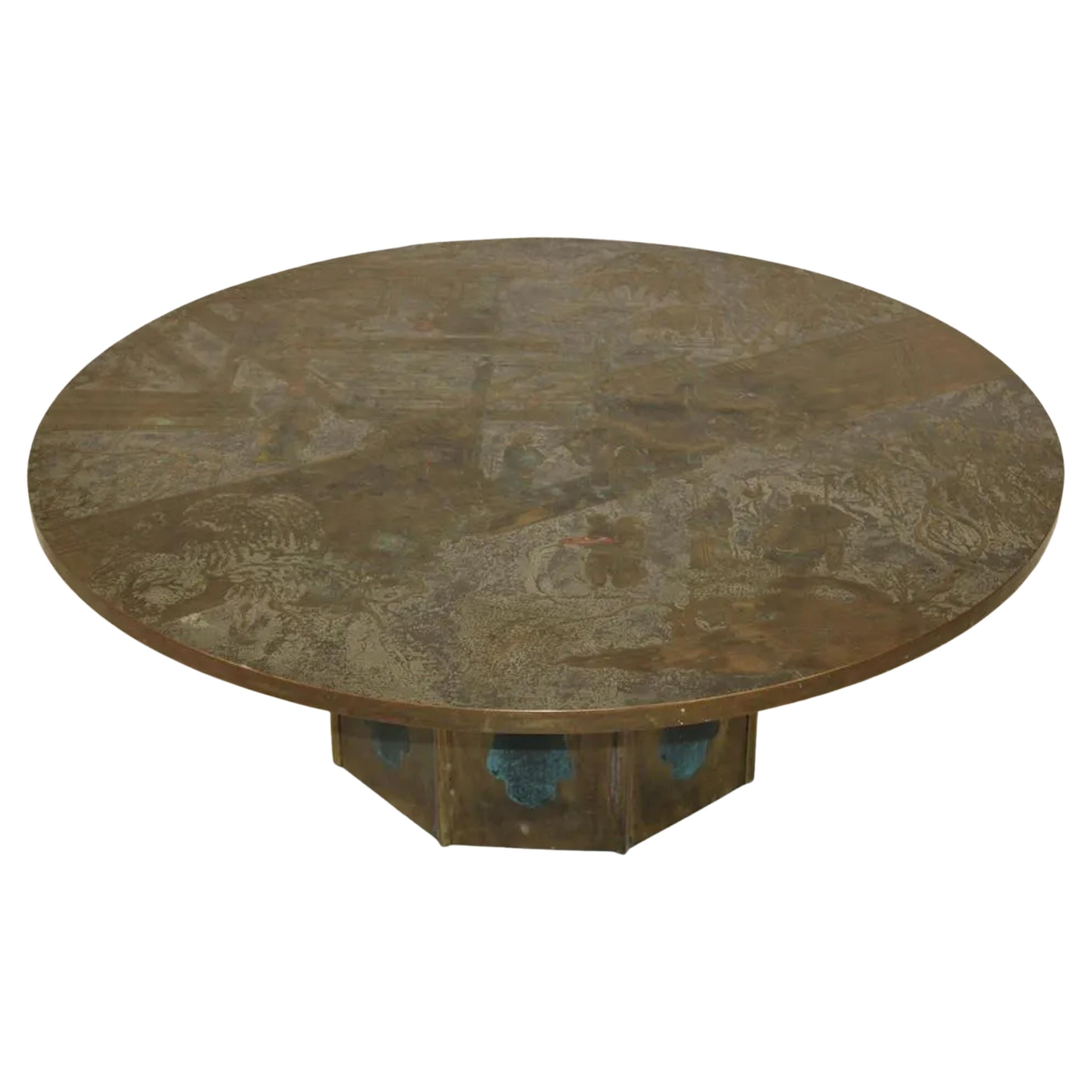 Patinated  Brass & Pewter "Chan"  Coffee Table by Philip and Kelvin Laverne