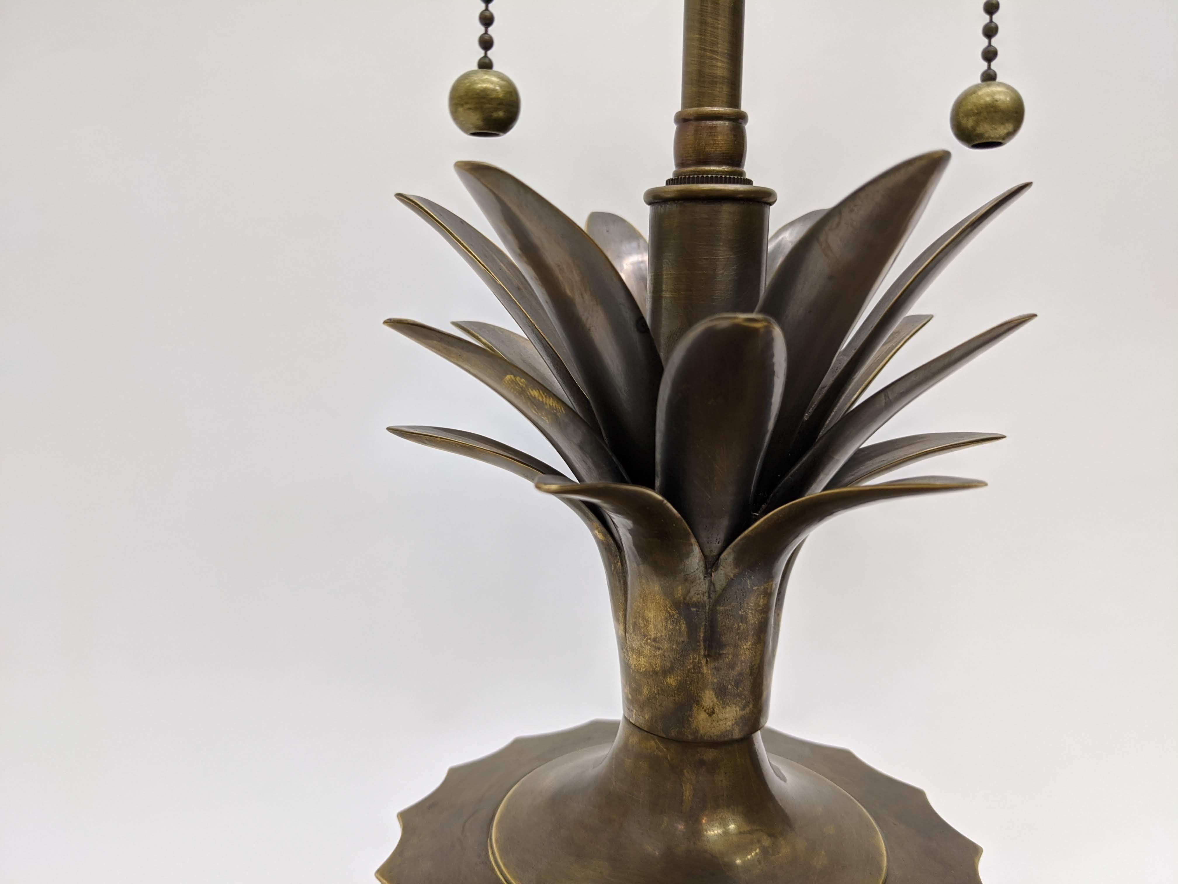 Mid-Century Modern Patinated Brass Pineapple Fluted Urn Lamps