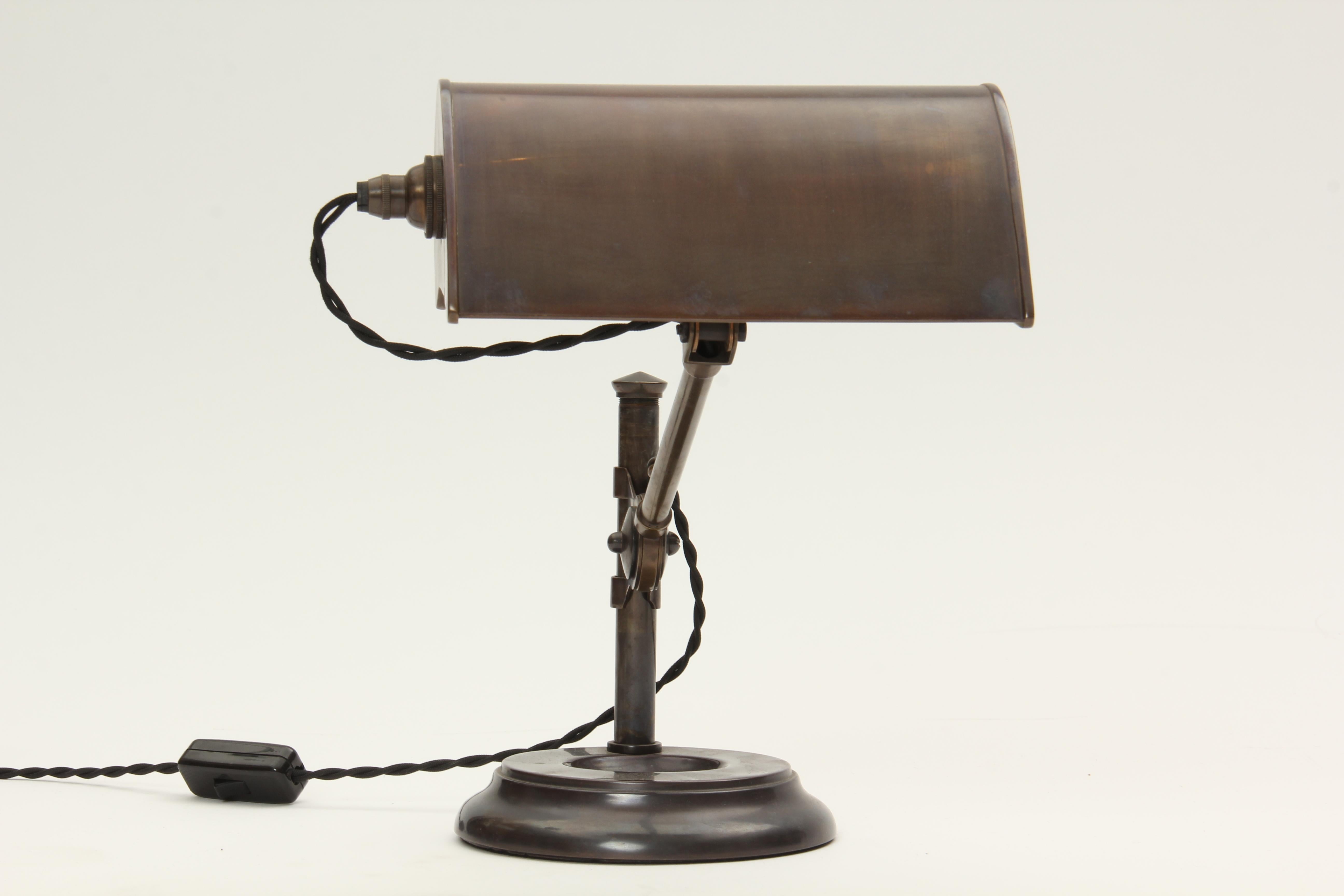 Industrial Patinated Brass Pivoting Banker's Desk Lamp