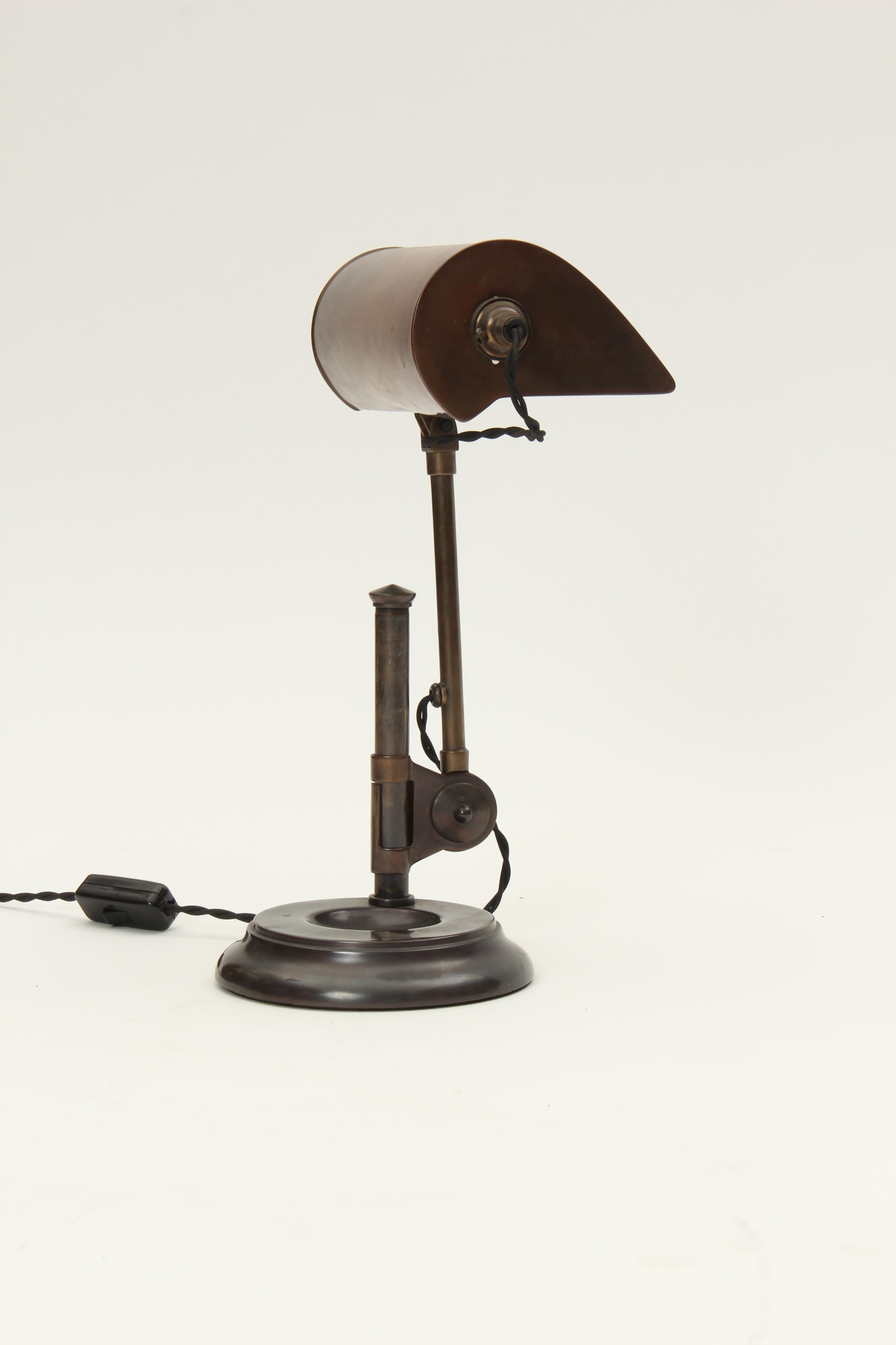 American Patinated Brass Pivoting Banker's Desk Lamp