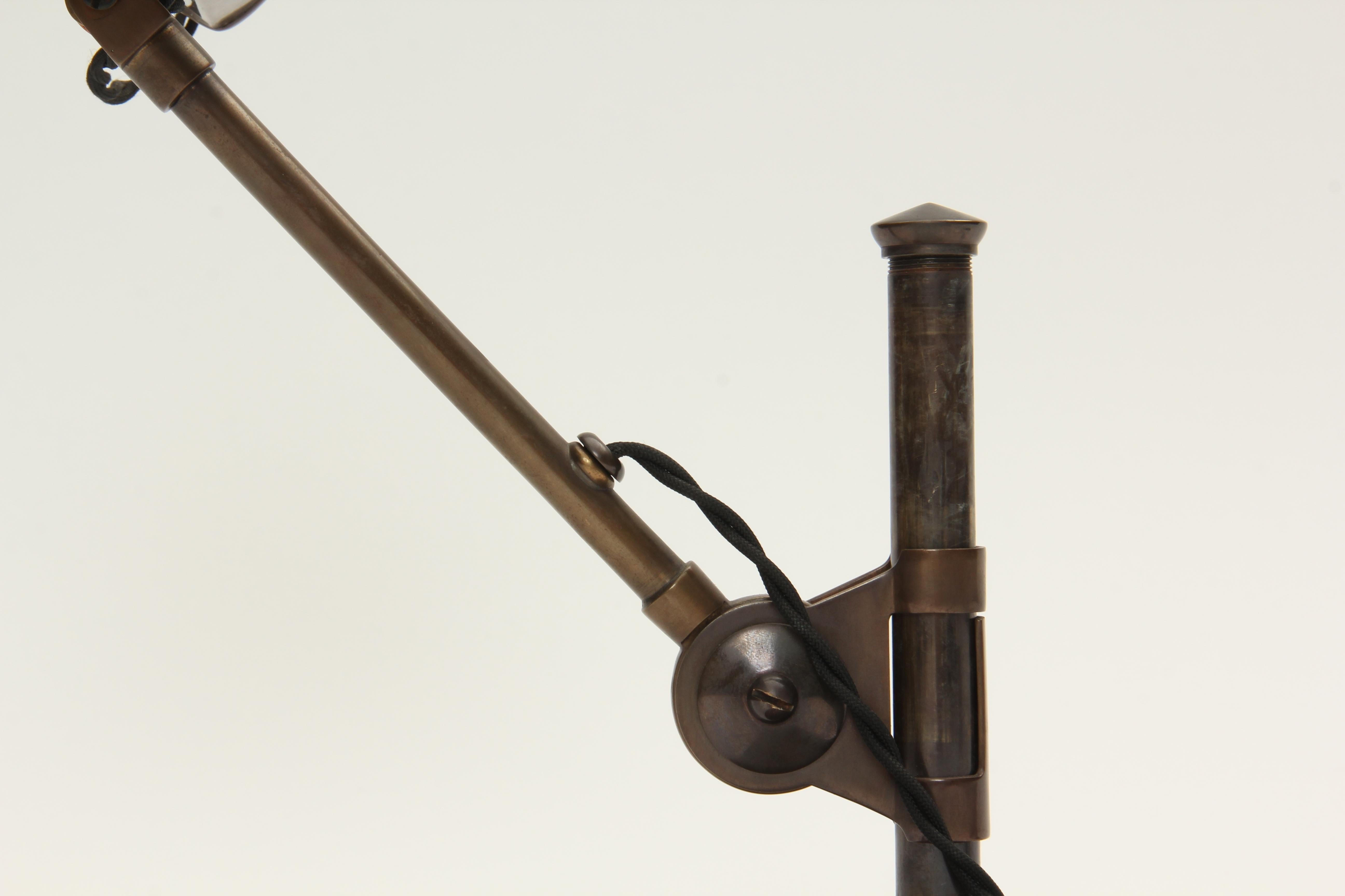 20th Century Patinated Brass Pivoting Banker's Desk Lamp