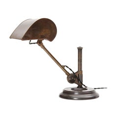Antique Patinated Brass Pivoting Banker's Desk Lamp