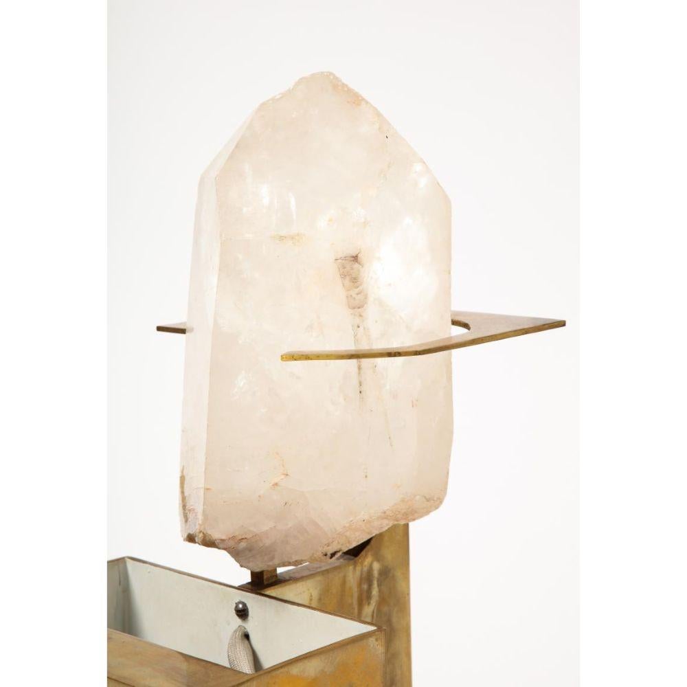 Patinated Brass & Rose Quartz Table Lamp in the Manner of Willy Daro, circa 1970 For Sale 3