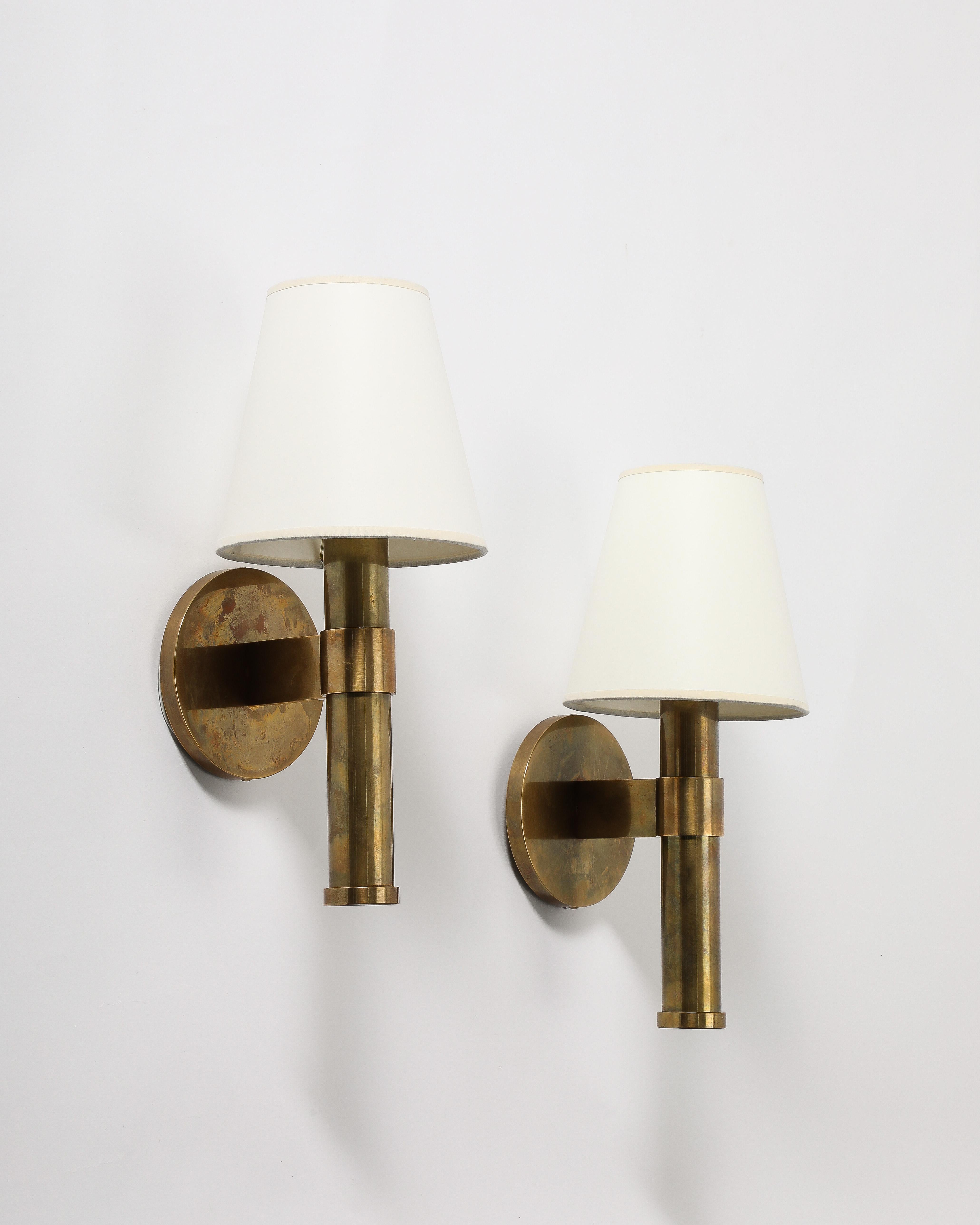 American Patinated Brass Sconces by Robert Stilin For Sale