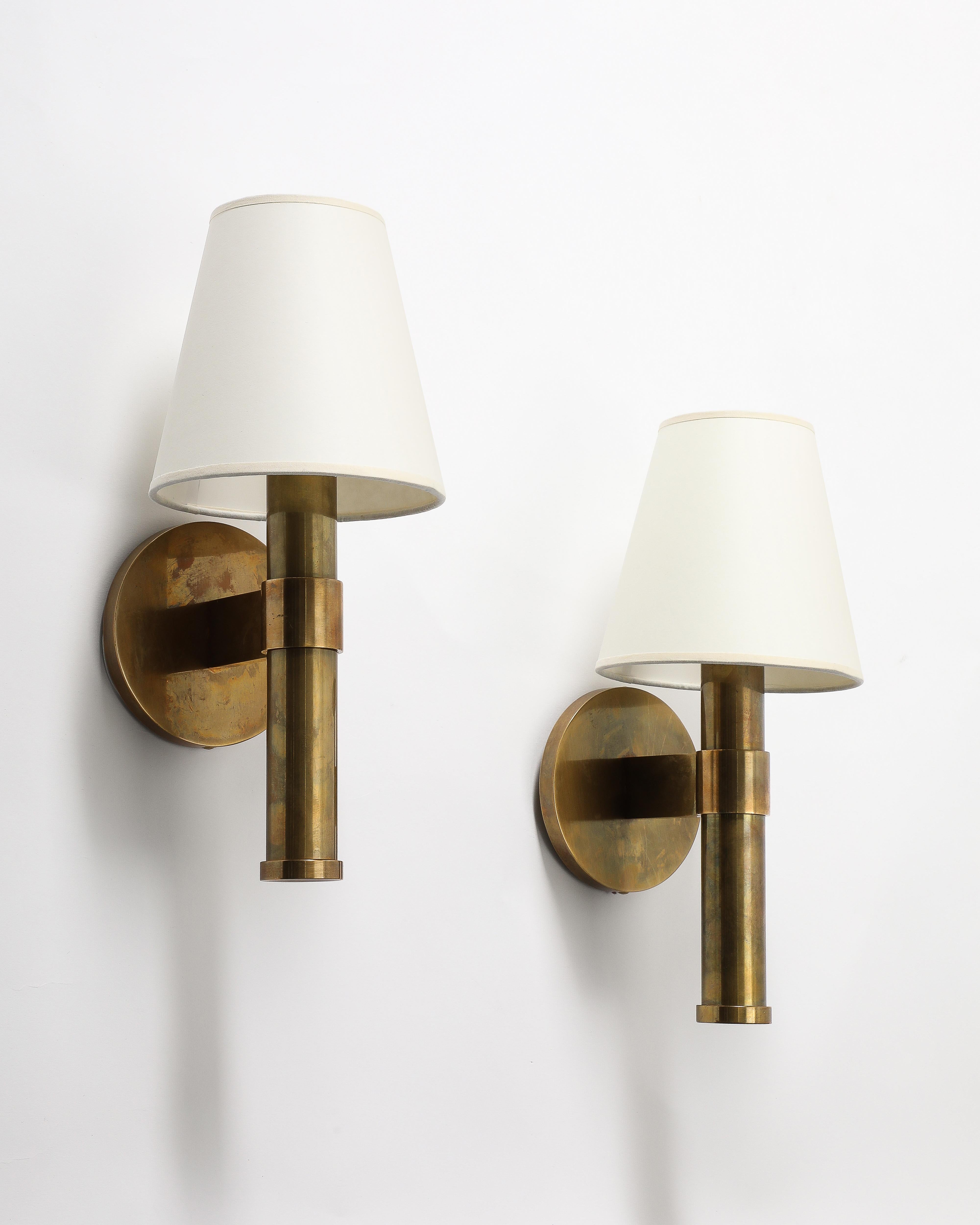 Patinated Brass Sconces by Robert Stilin In New Condition For Sale In New York City, NY
