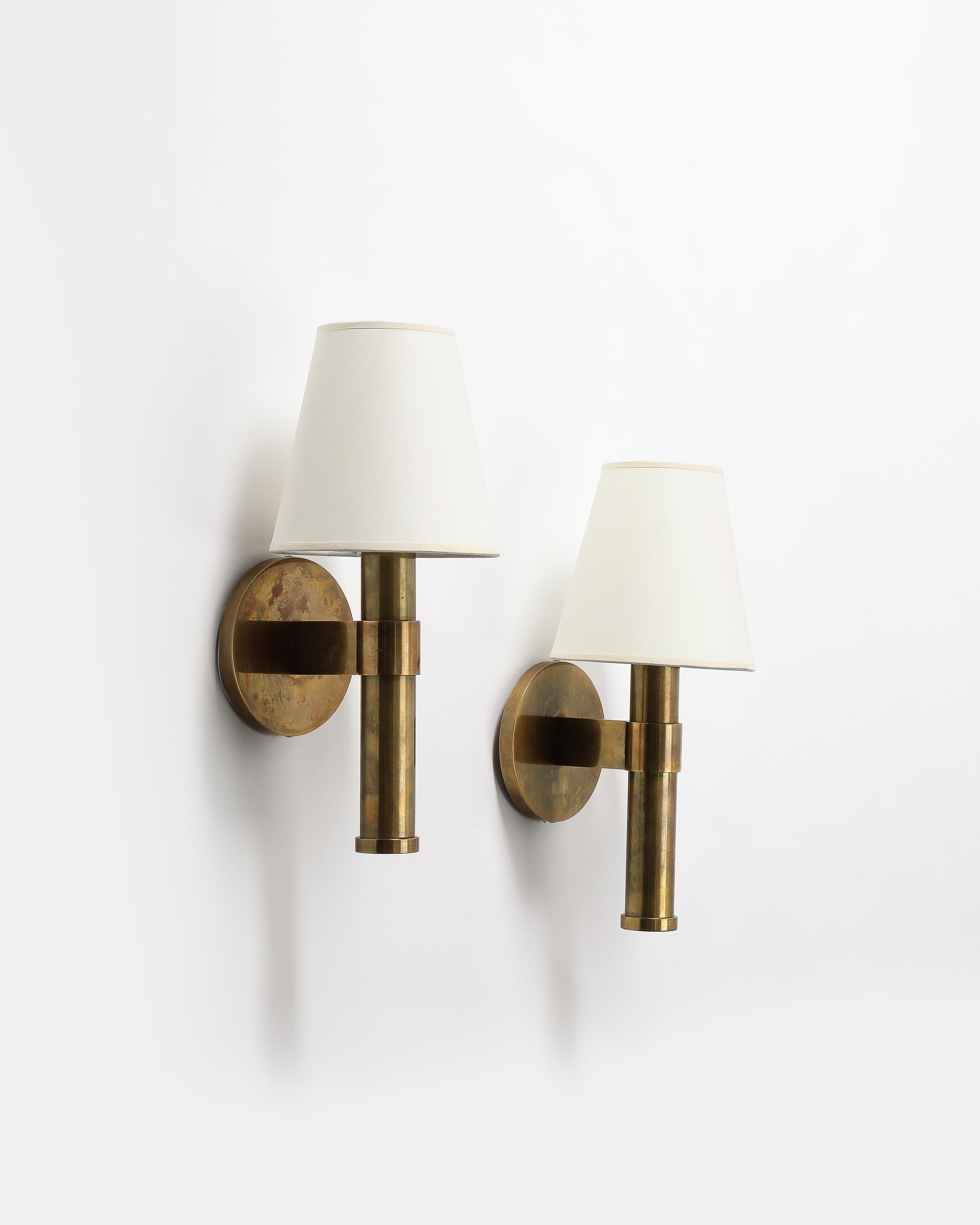 Contemporary Patinated Brass Sconces by Robert Stilin For Sale