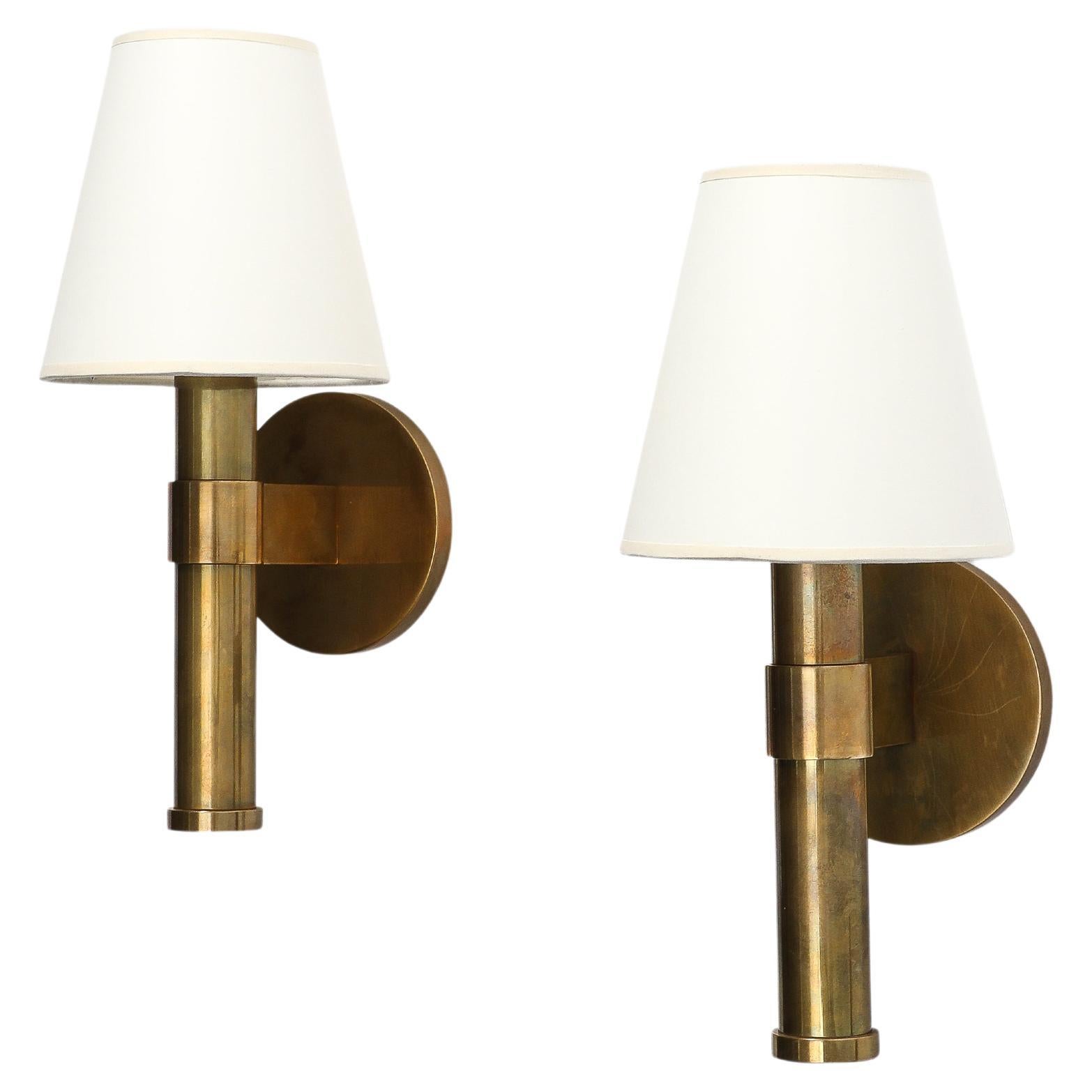 Patinated Brass Sconces by Robert Stilin For Sale