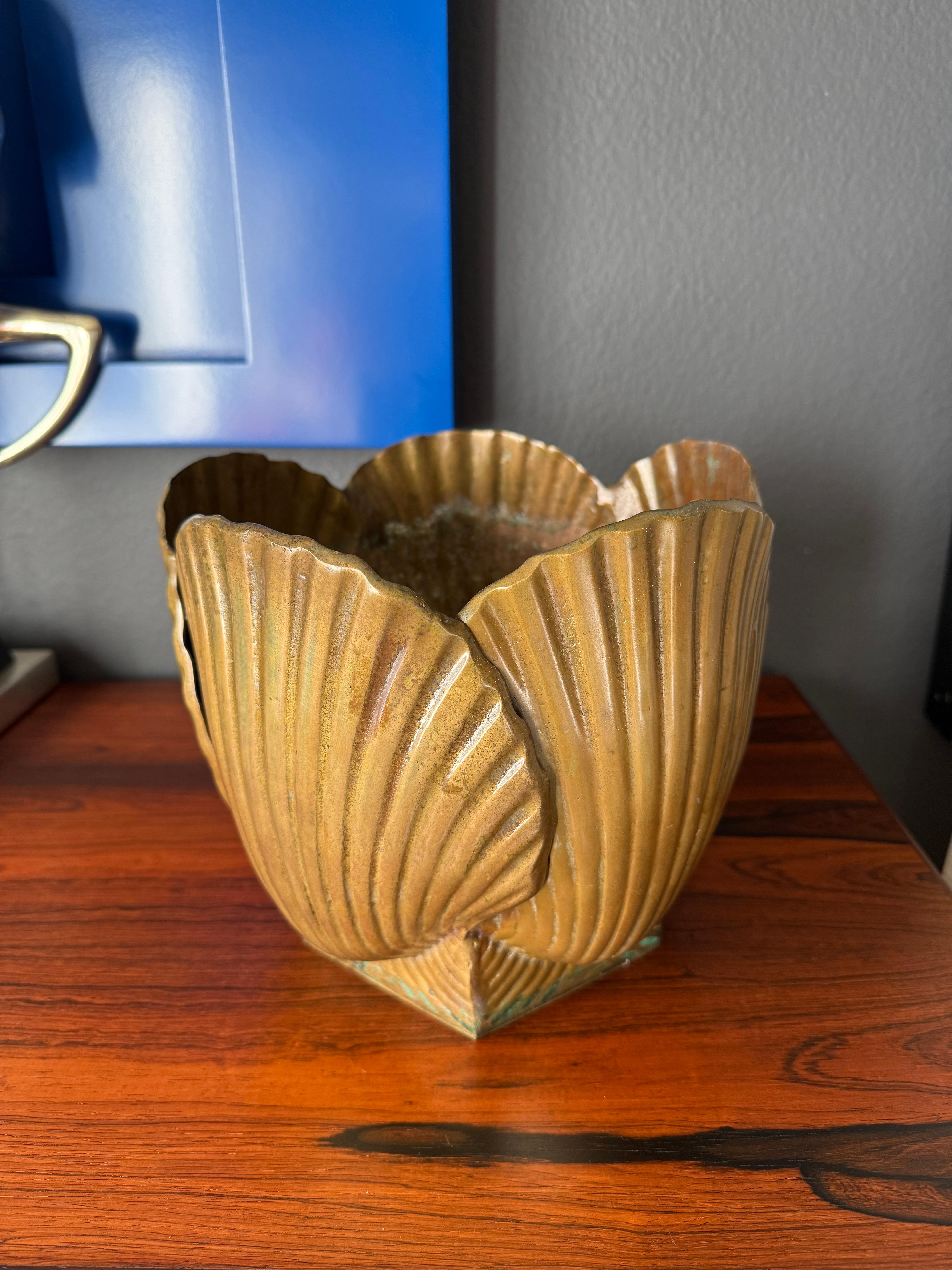 Patinated Brass Sea Shell Planter For Sale 6
