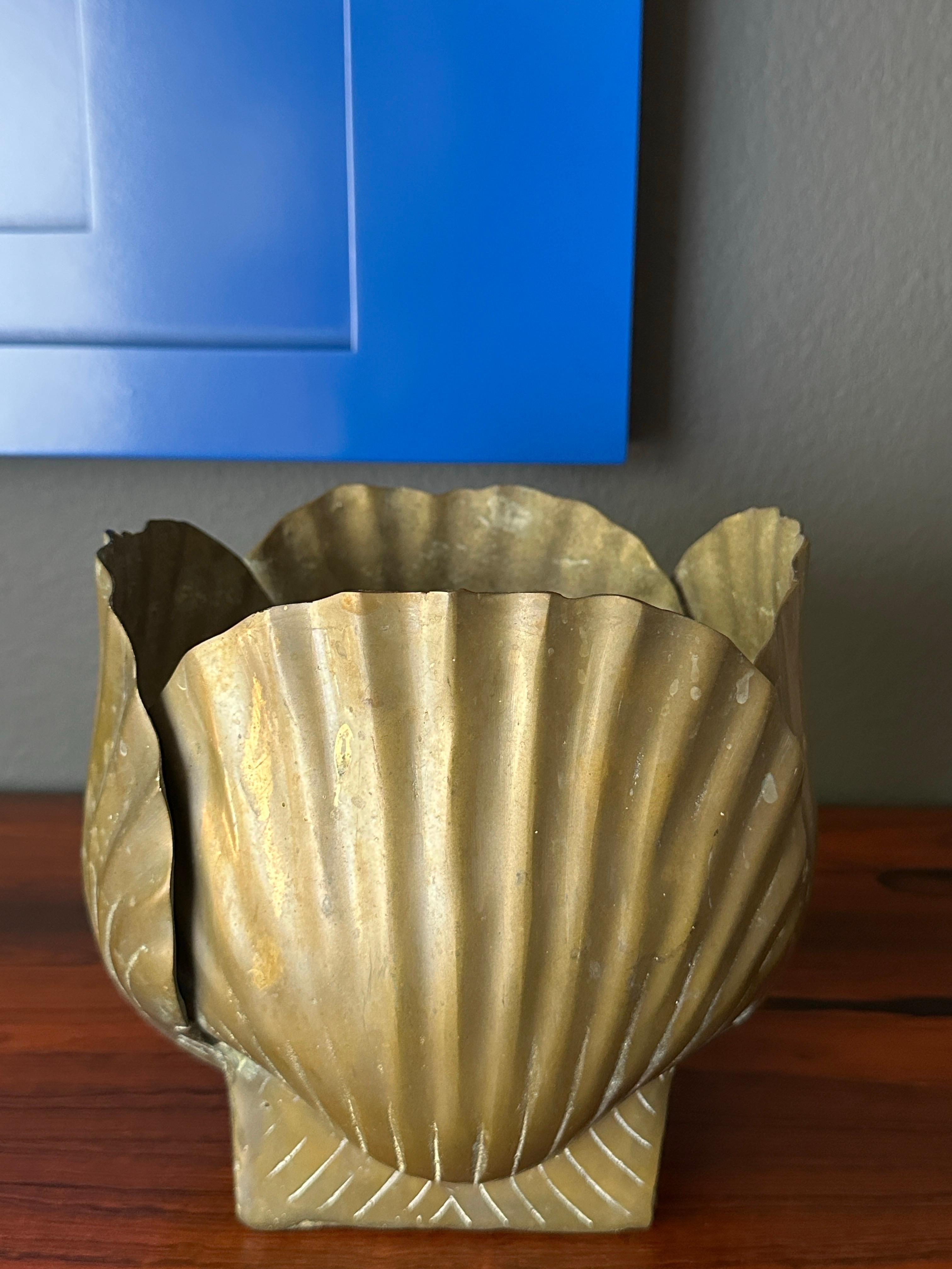 Hollywood Regency Patinated Brass Sea Shell Planter