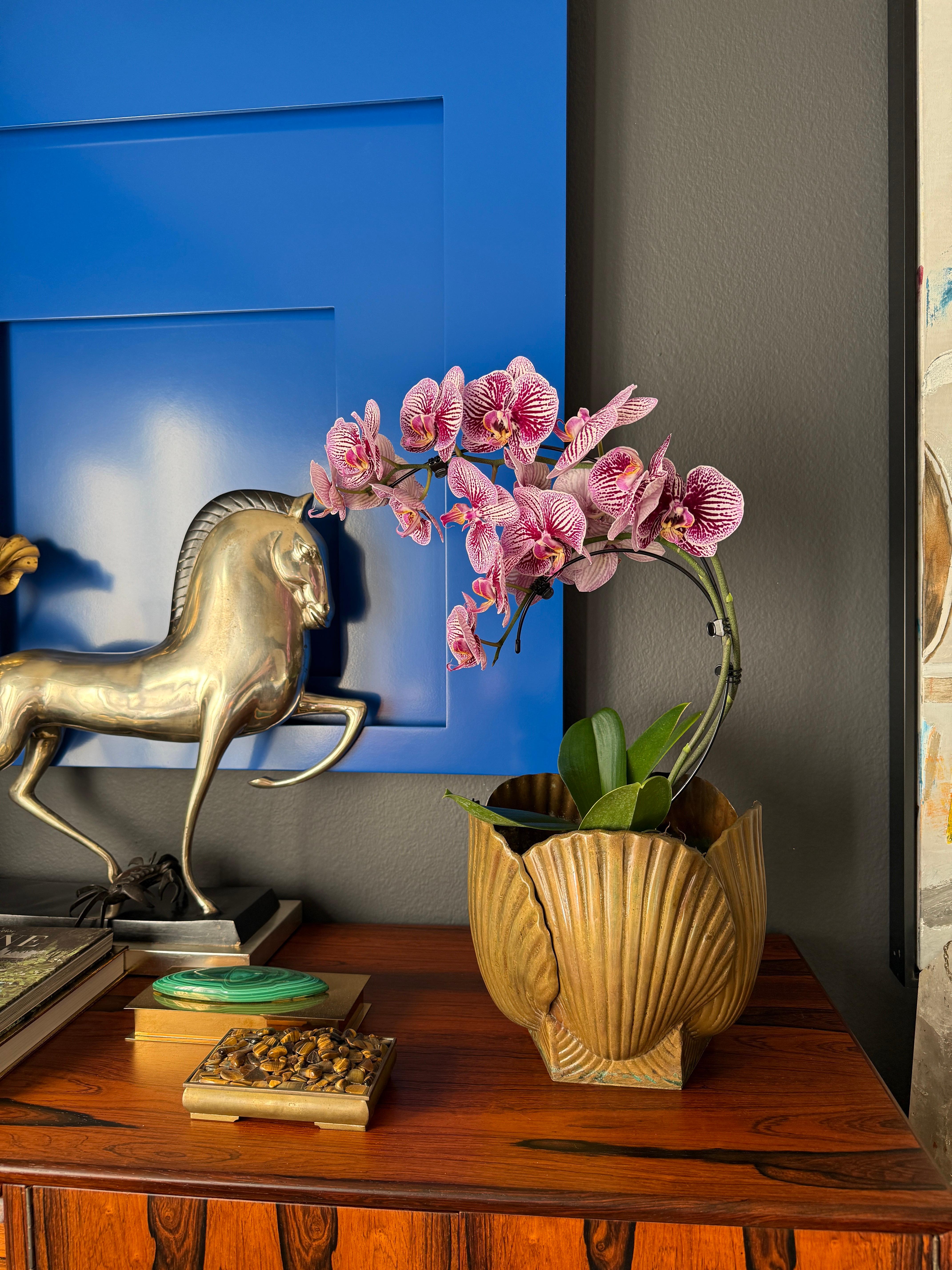 Korean Patinated Brass Sea Shell Planter For Sale