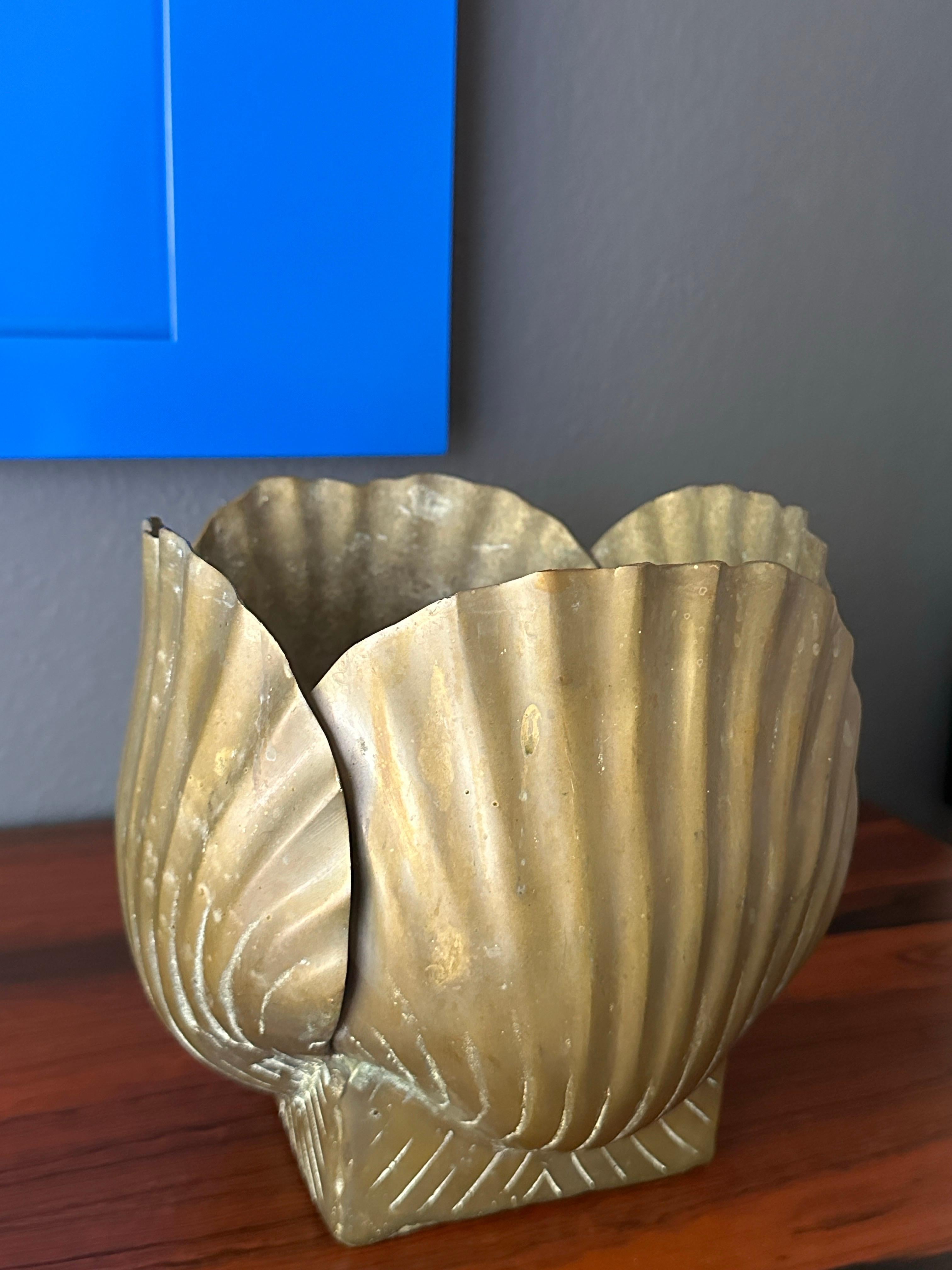 Late 20th Century Patinated Brass Sea Shell Planter