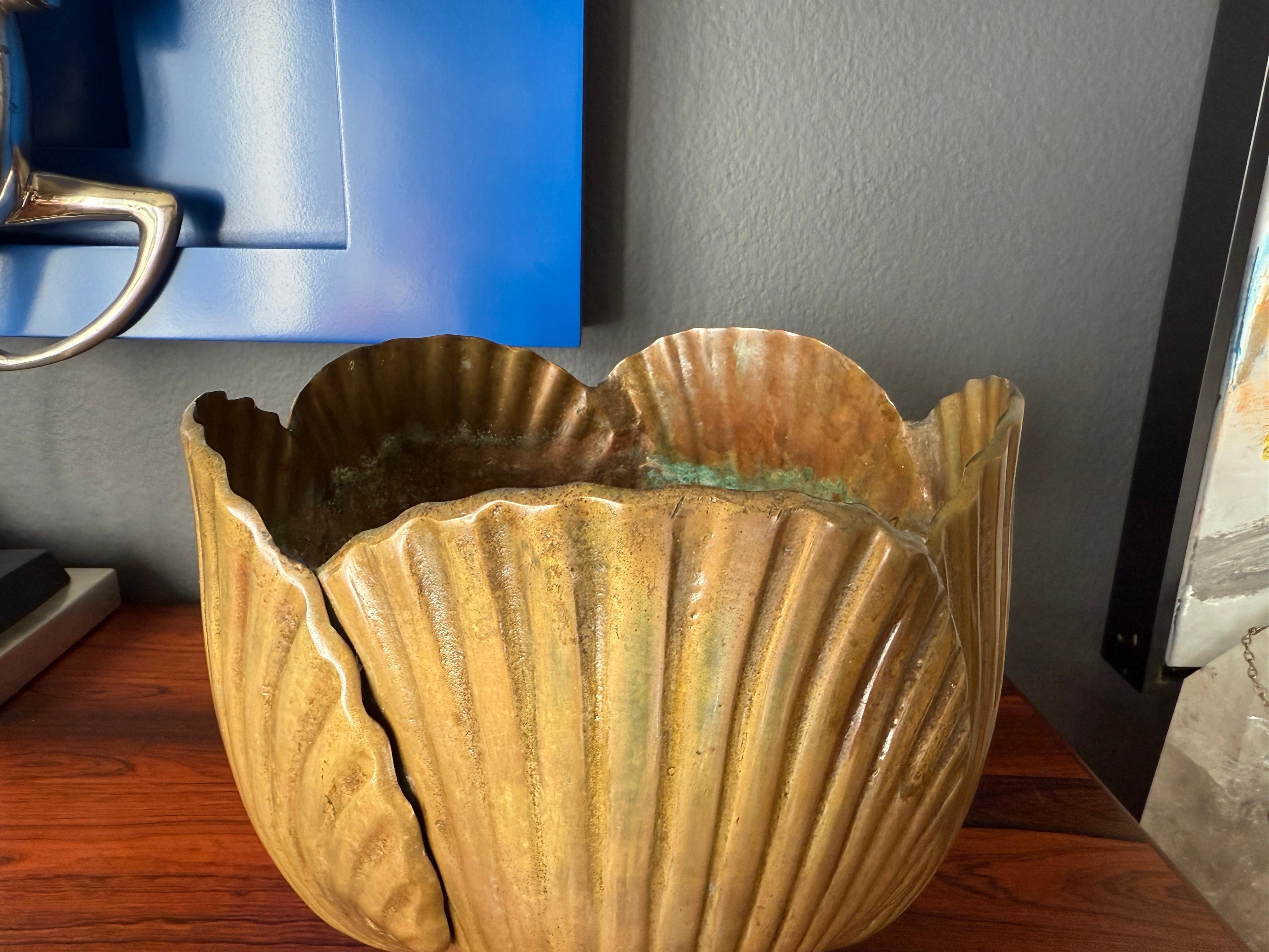 Patinated Brass Sea Shell Planter For Sale 1