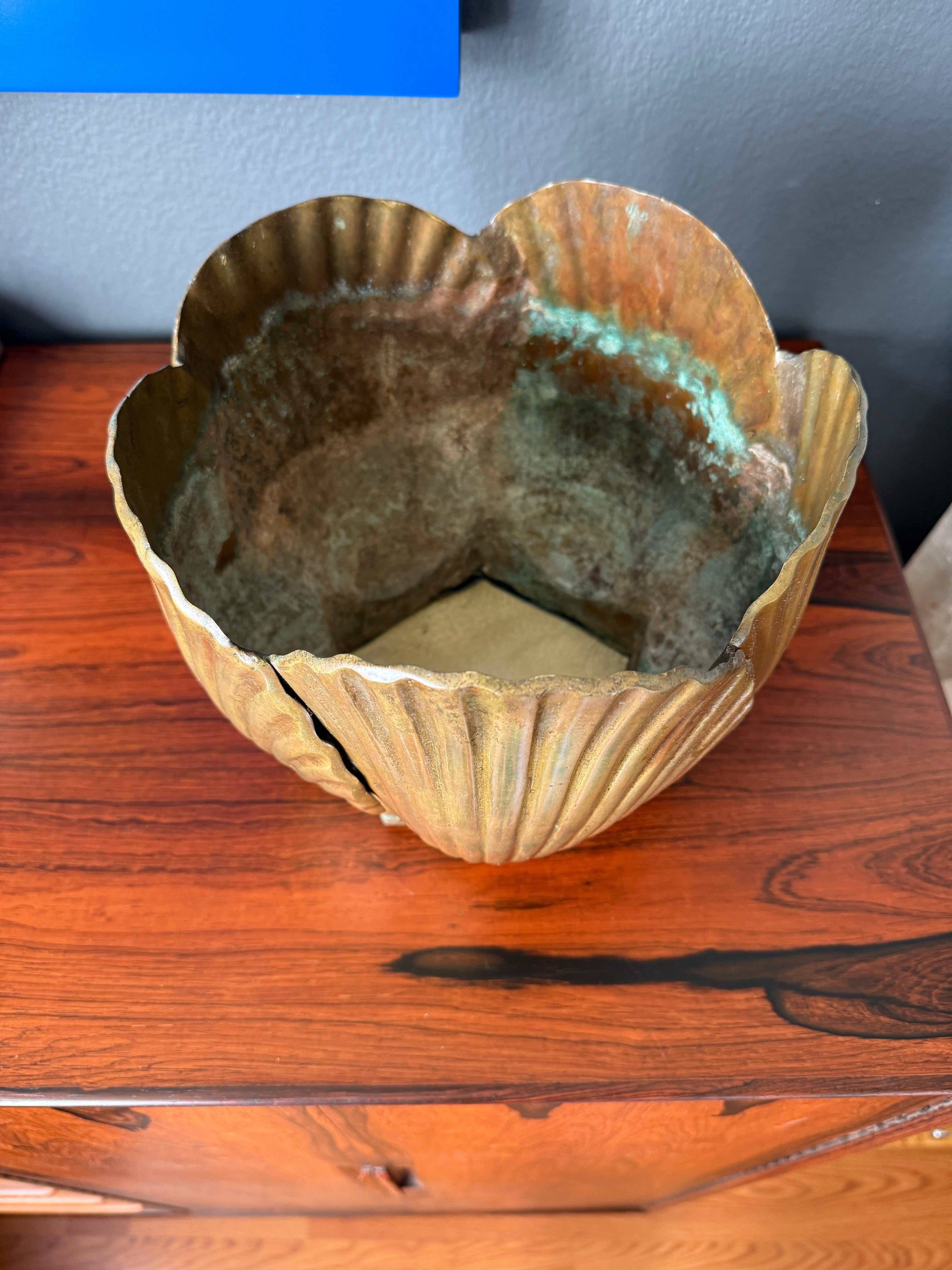 Patinated Brass Sea Shell Planter For Sale 2