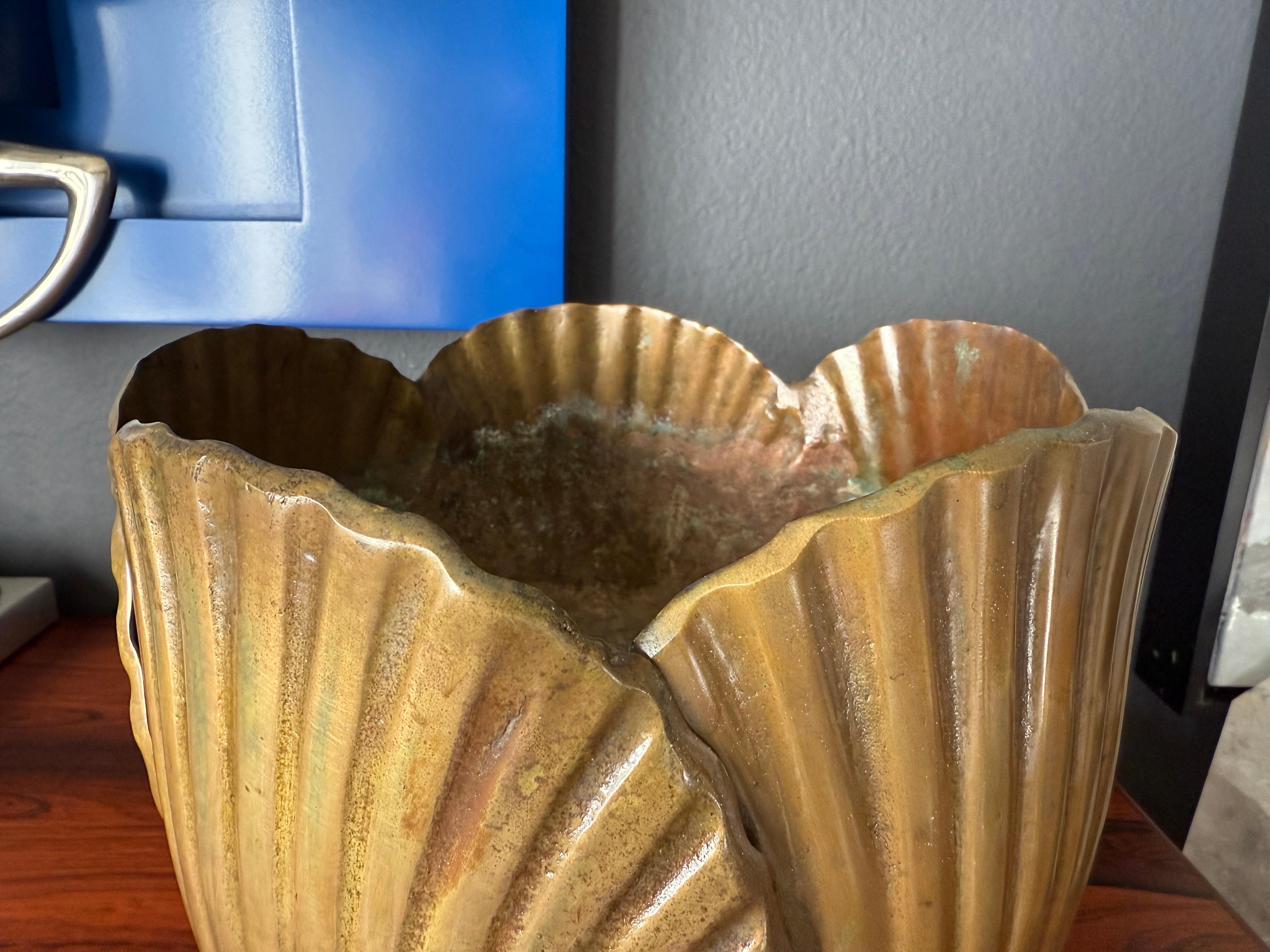 Patinated Brass Sea Shell Planter For Sale 3